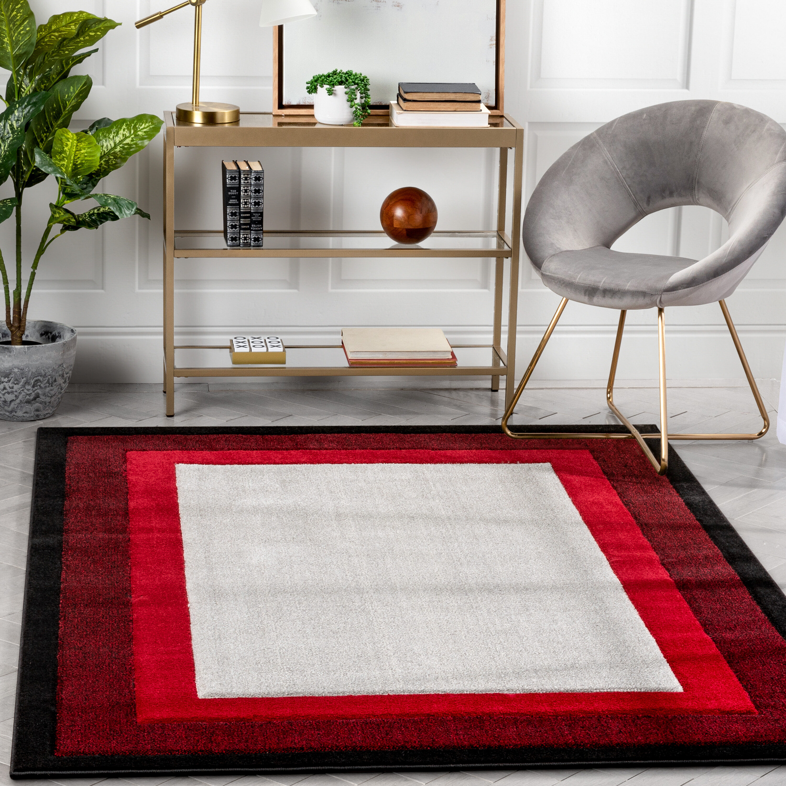 Well Woven AST-50-4 Astrid 3 x 5 (ft) Loomed Polypropylene Red Rectangular Indoor Border Mid-Century Modern Area rug