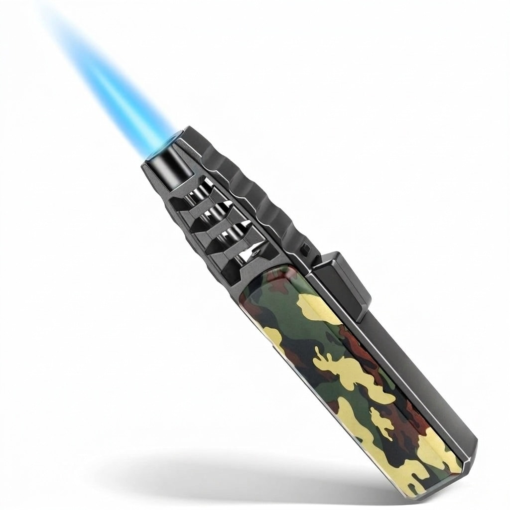 Justincity Butane Torch Refillable Adjustable Jet Flame Windproof Lighter with Safety Lock for Outdoor Cooking BBQ Welding Survival 1 Piece Camouflage #LJT0422S32
