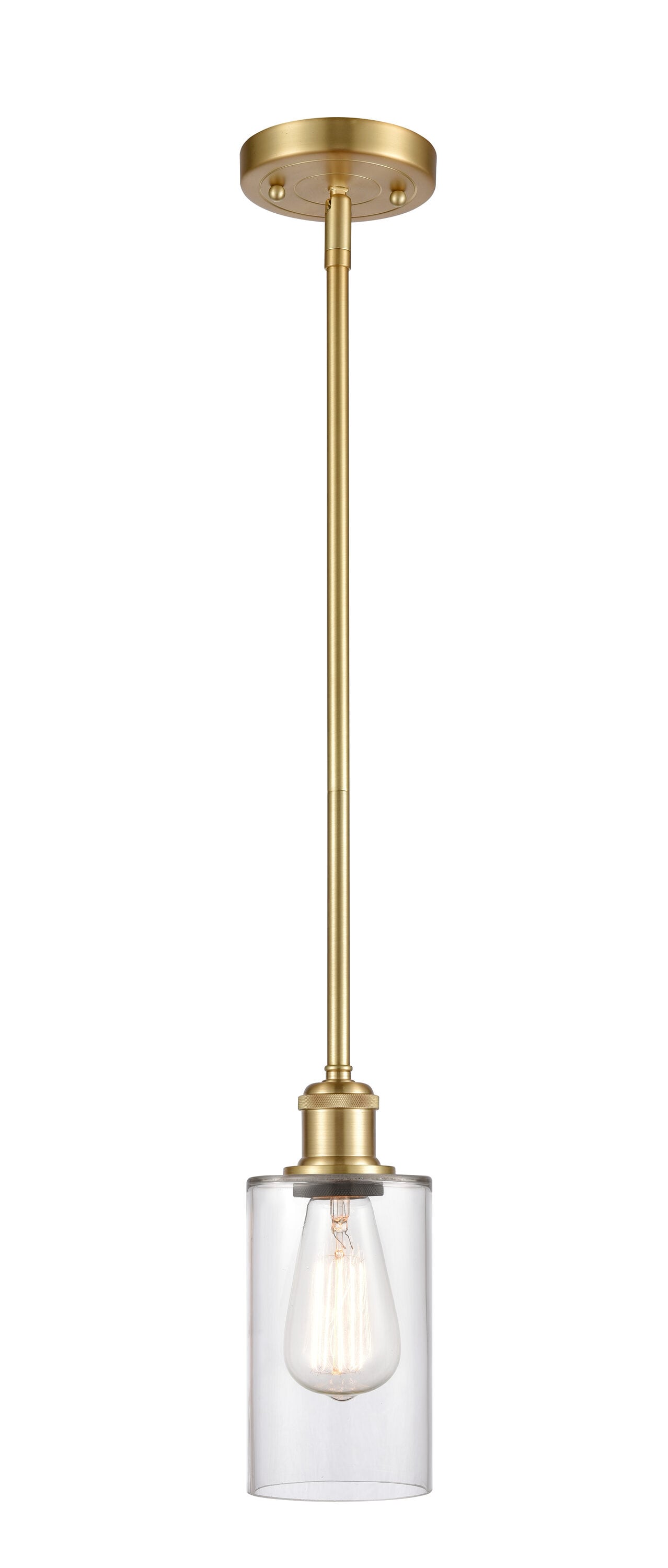 Innovations Lighting 516-1S-SG-G802 Clymer 1 -Light Satin Gold Traditional Clear glass Cylinder Medium Hanging Pendant light