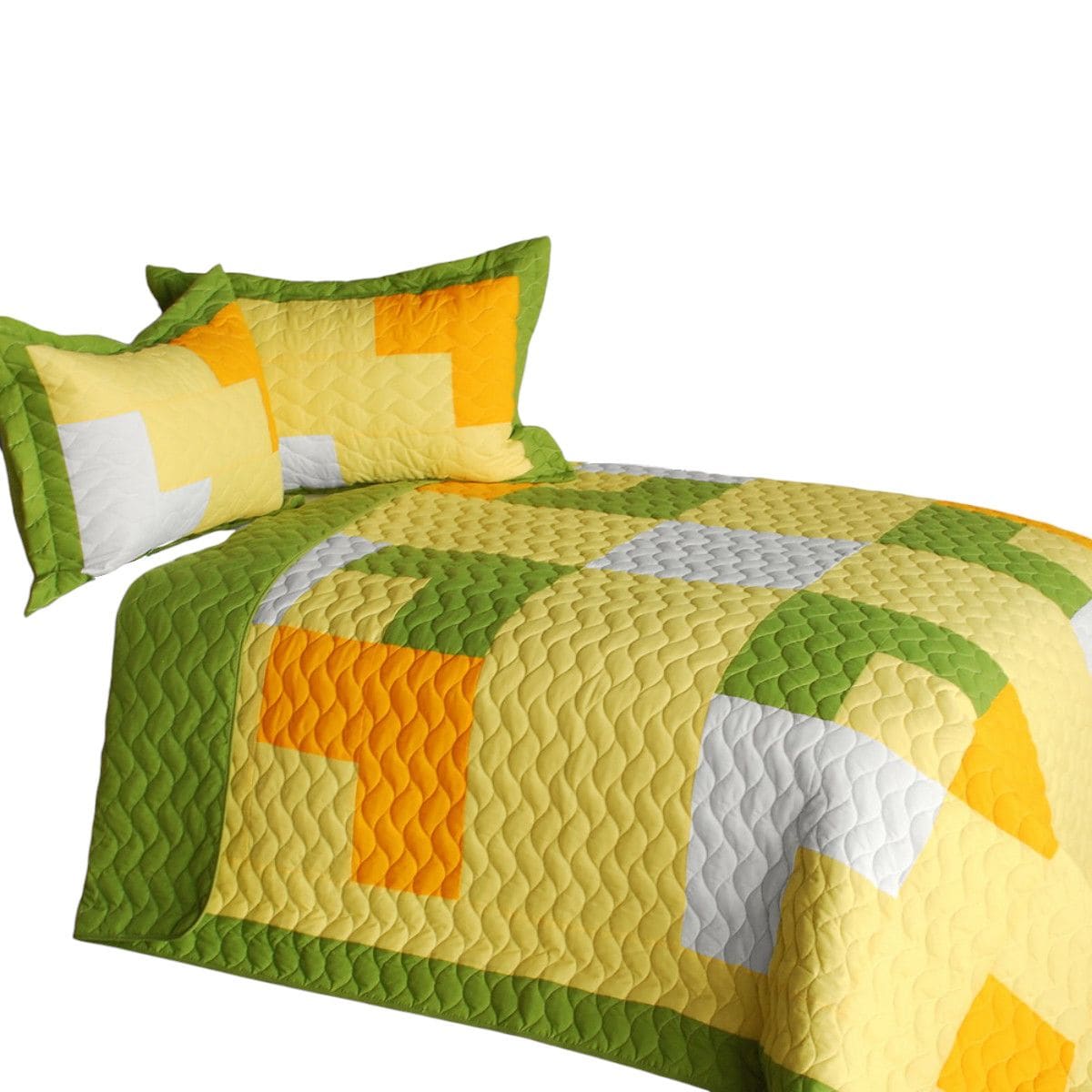 Slickblue 3-Piece Yellow/Purple Full/Queen Patchwork Geometric Quilt Set with Shams for Bedroom and Guest Room Bedding