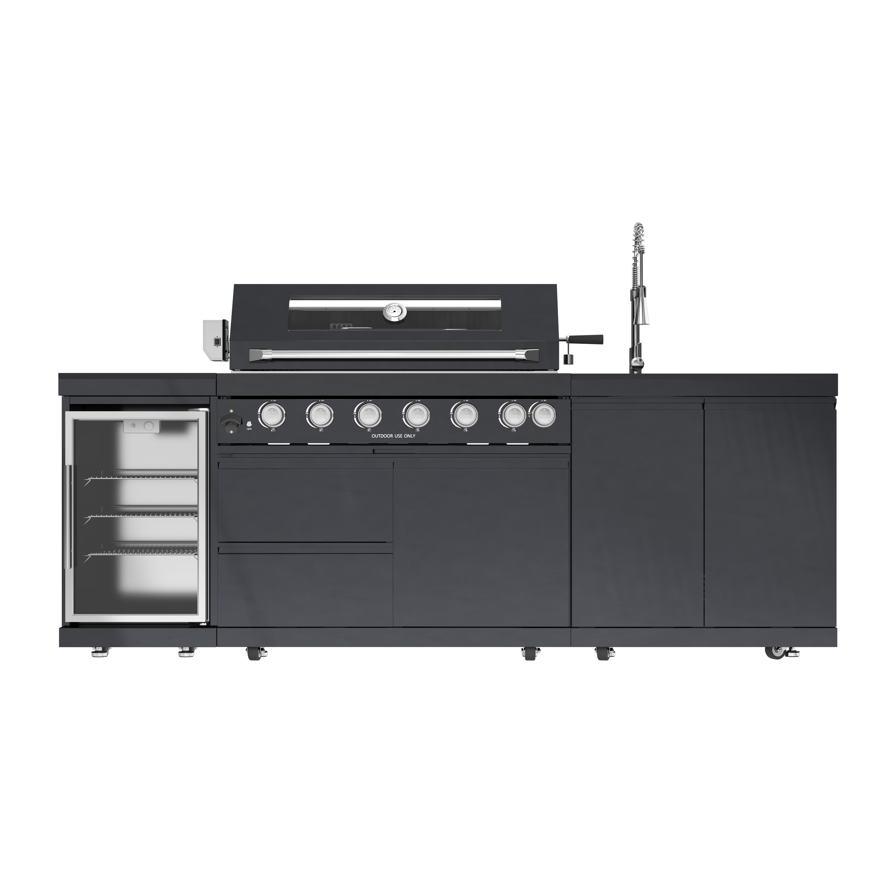 Mondawe 95-in W Modular Outdoor Kitchen Cabinet Set with Grill with 5 -Burners Gas Grill, Stainless steel Black
