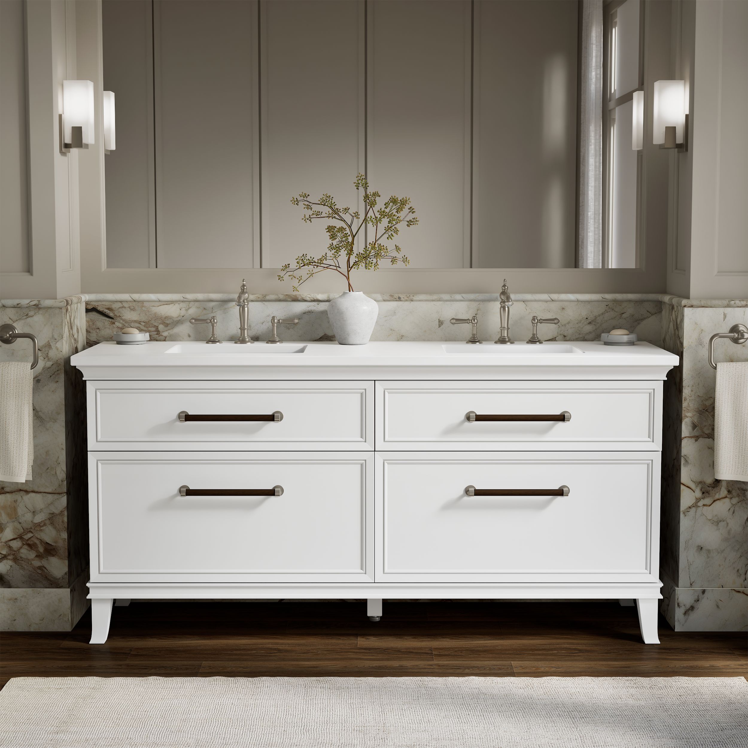 KOHLER Artifacts 72-in Linen White Undermount Double Sink Bathroom Vanity with White Quartz Top