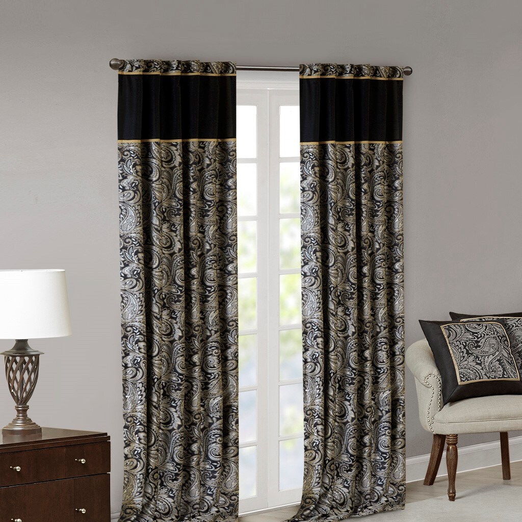 Tinyhomie Black Gold Fabric Window Panel With Rod Pocket And Back Tab ...