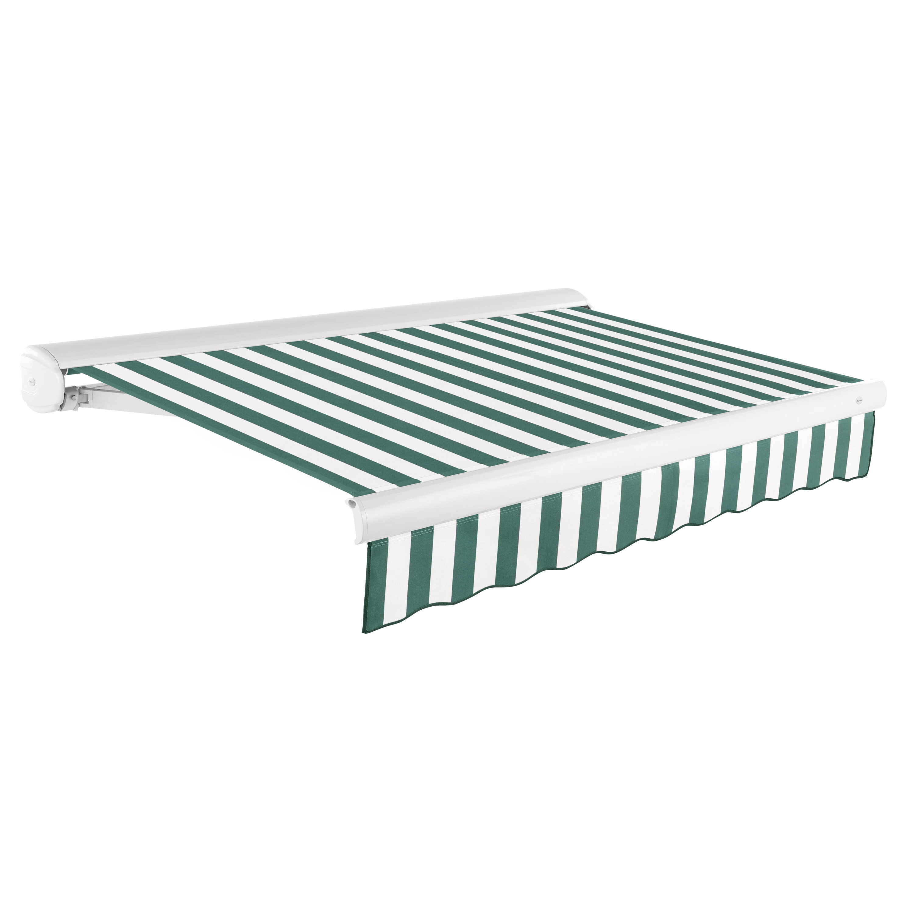 Awntech KWM14-L-FW Full Cassette Manual 168-in Wide x 120-in Projection x 10-in Height Fabric Forest/White Stripe Striped Manual Retractable Patio Awning