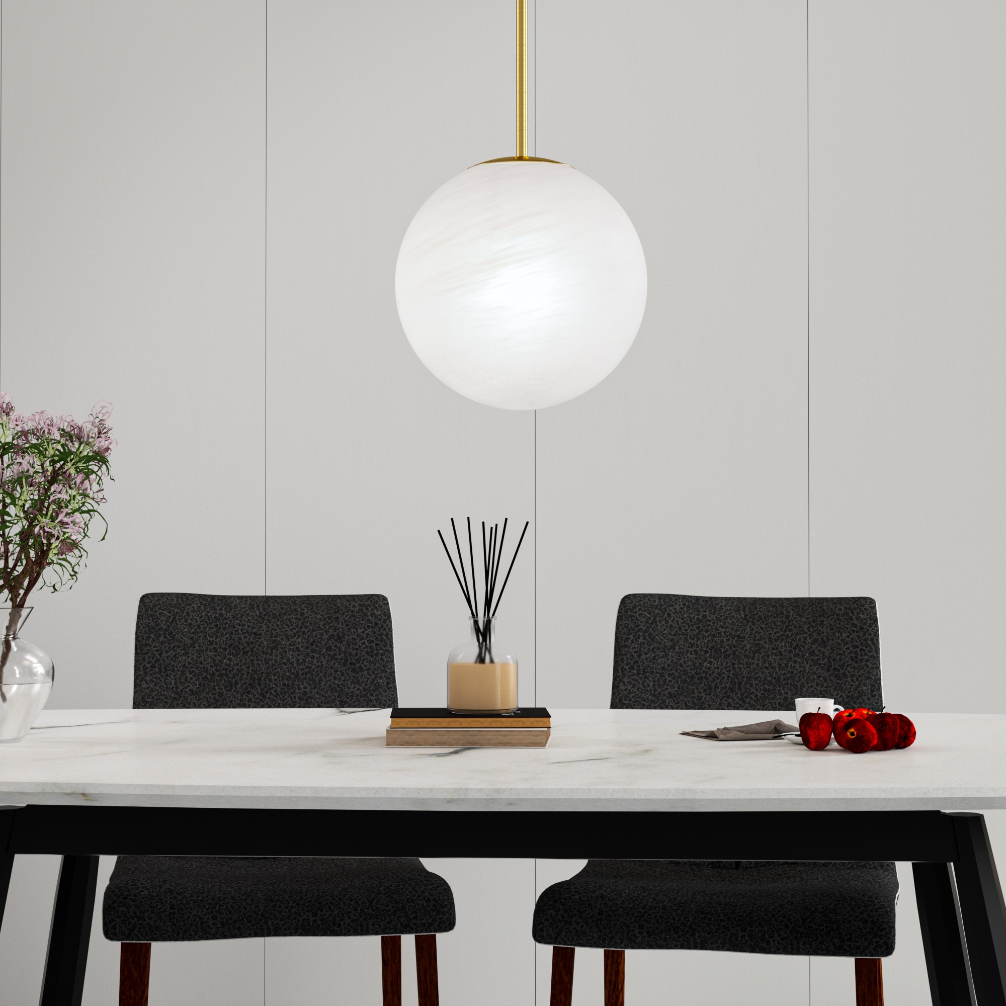 Maxax Lio 1 -Light brass Modern/contemporary White glass Globe Small Hanging Pendant Light