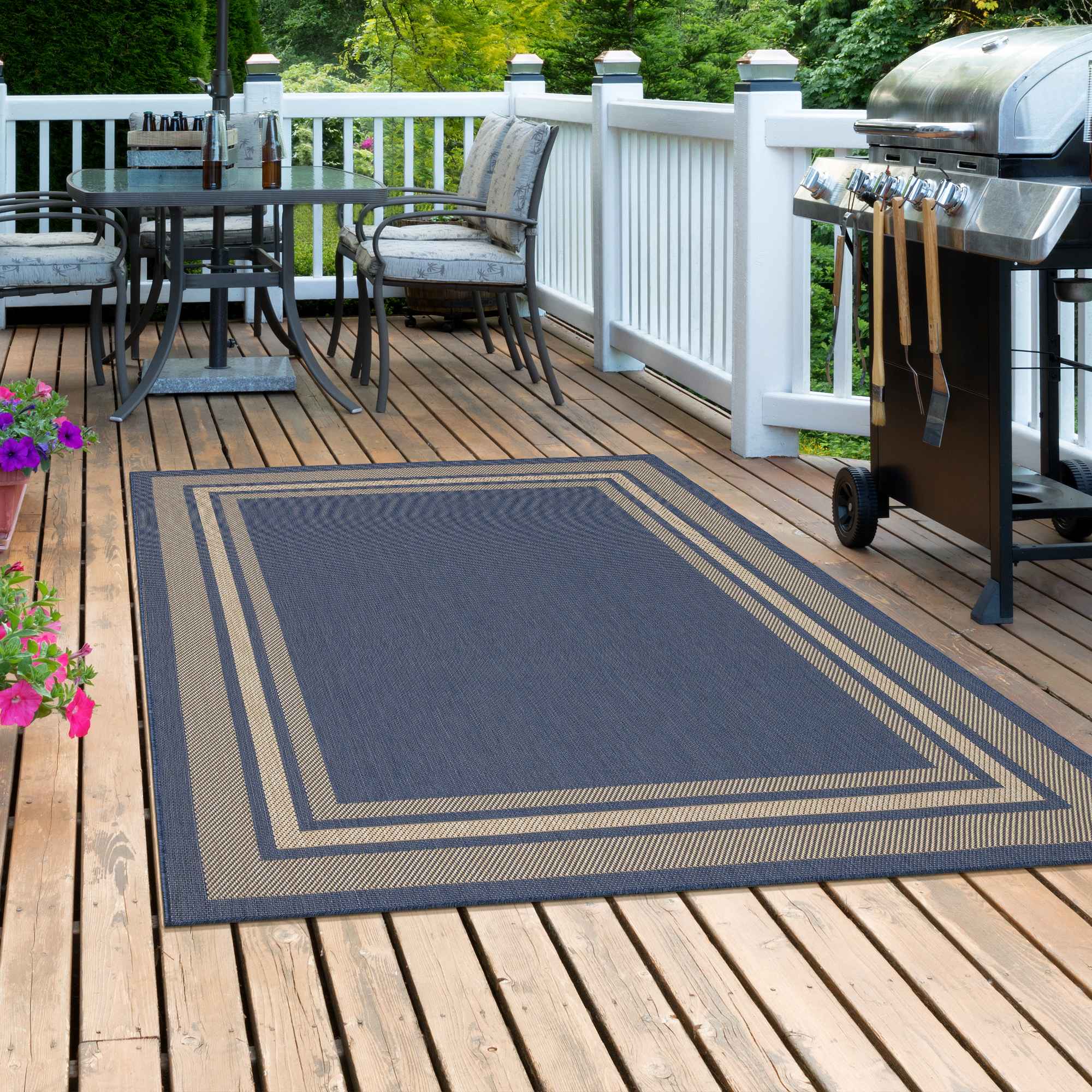 Ottomanson LND7806-5X7 Landscape 5 x 7 (ft) Flatweave Polypropylene Navy Border Rectangular Indoor/Outdoor Border Area rug
