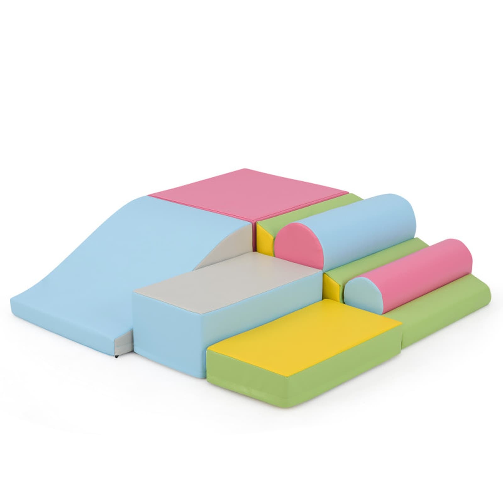 SUGIFT 7-Piece 19.5-in L EPE Foam Climbing Blocks with Wave Square Slide and Cylinders