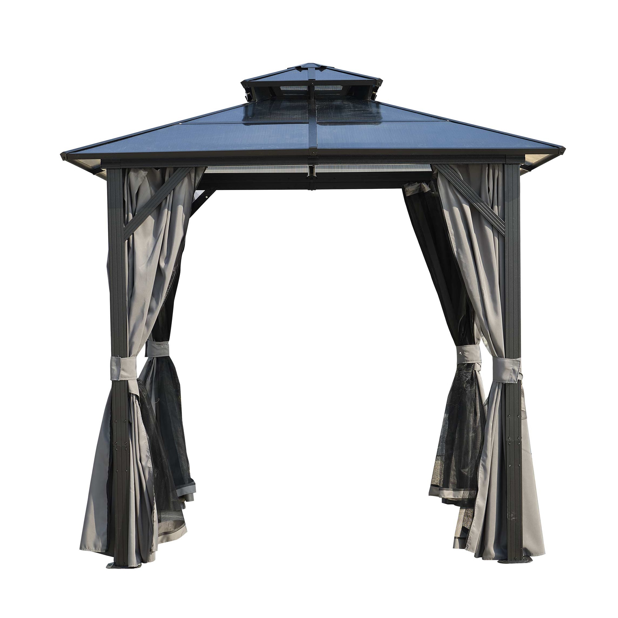 SINOFURN SYE350001GY 8-ft x 8-ft Gray Gazebo with Hardtop Roof (Screen Included)