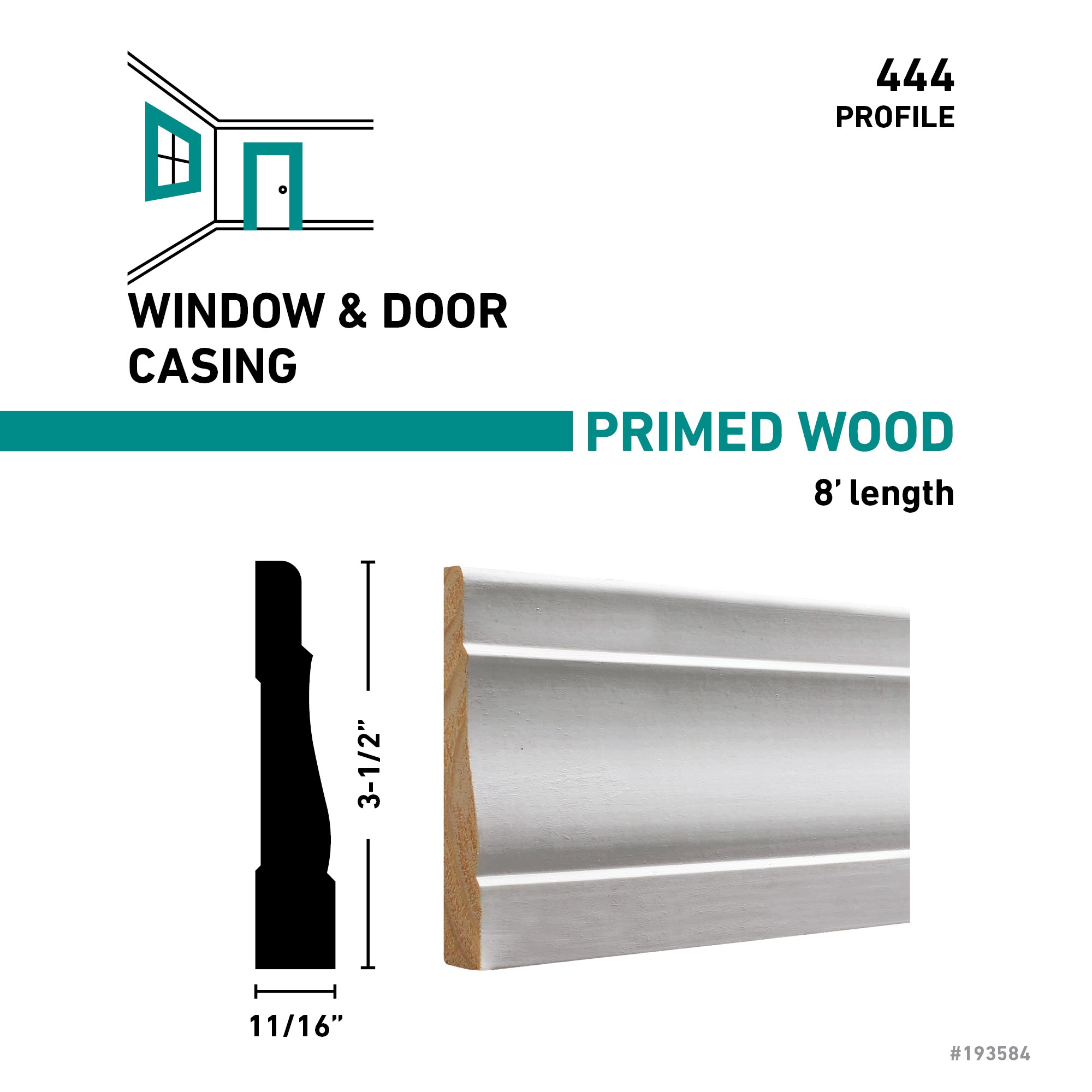 American Wood Moulding WM444 11/16 in. x 3-1/2 in. Primed Finger-Joint Pine Casing Moulding