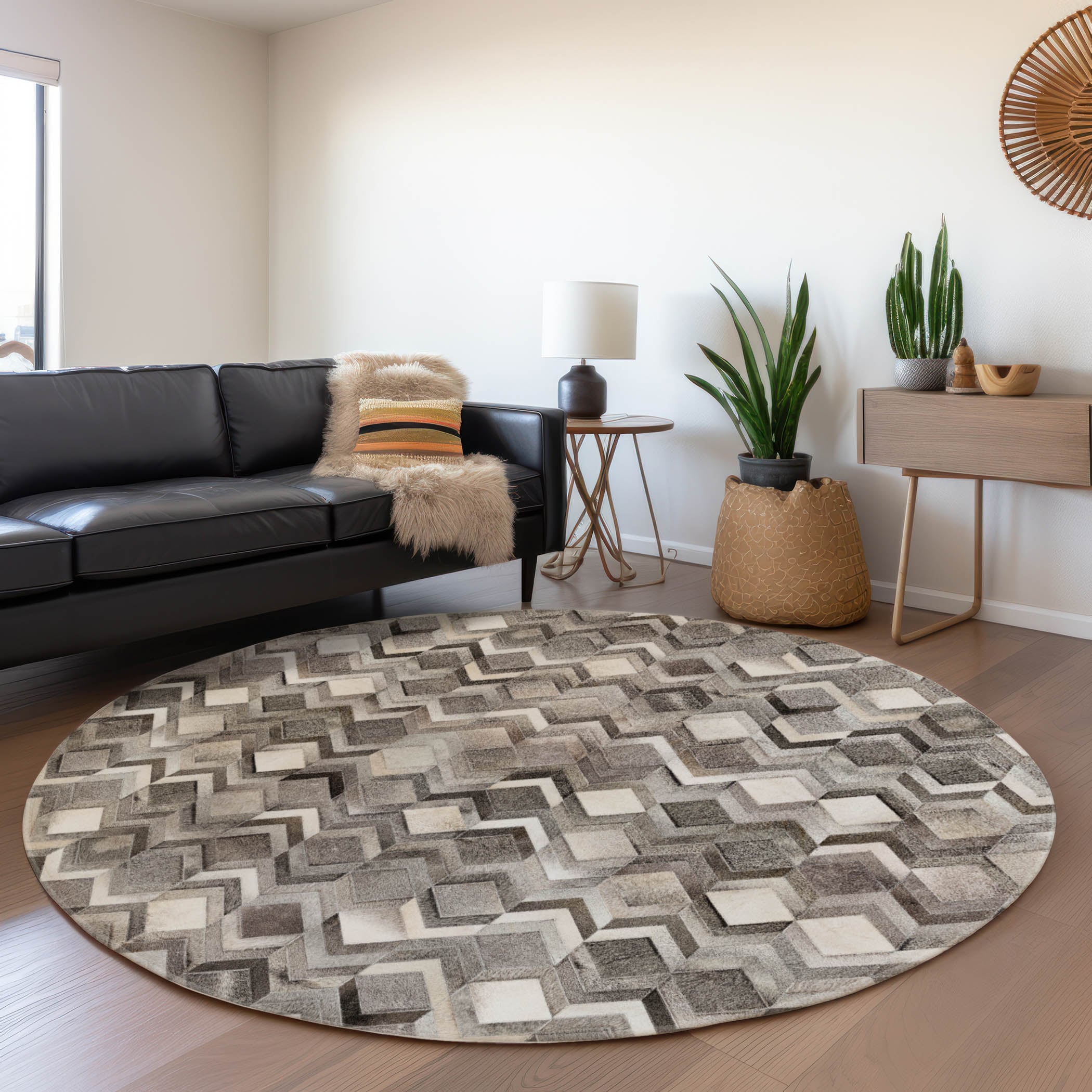 Addison Rugs AMF100GY8RO Mayfield AMF100GY 8 x 8 (ft) Loomed Polyester Gray Round Indoor Abstract Machine washable Area rug
