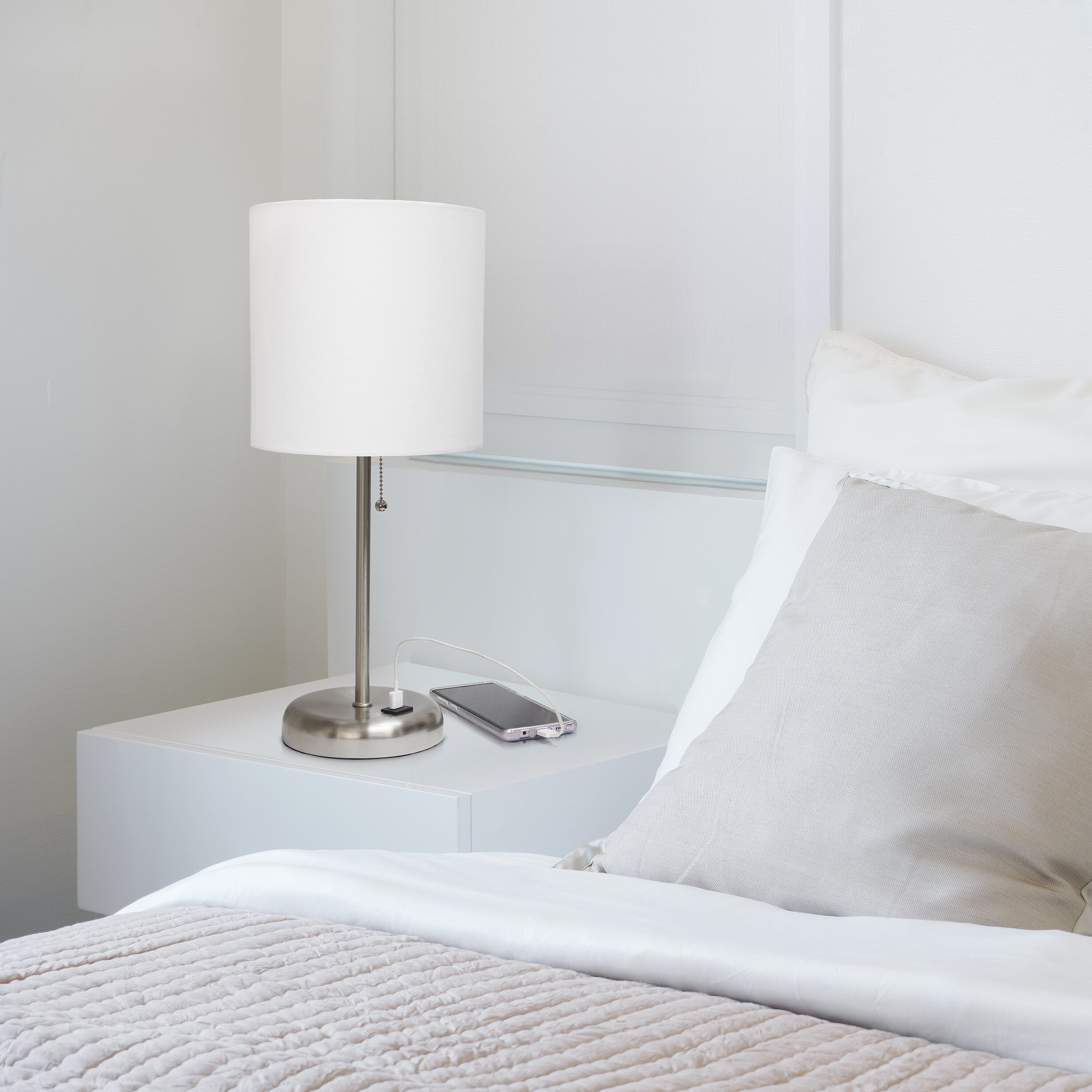LimeLights LT2044-WHT 19.5-in White Pull-chain Stick Table Lamp with Fabric Shade