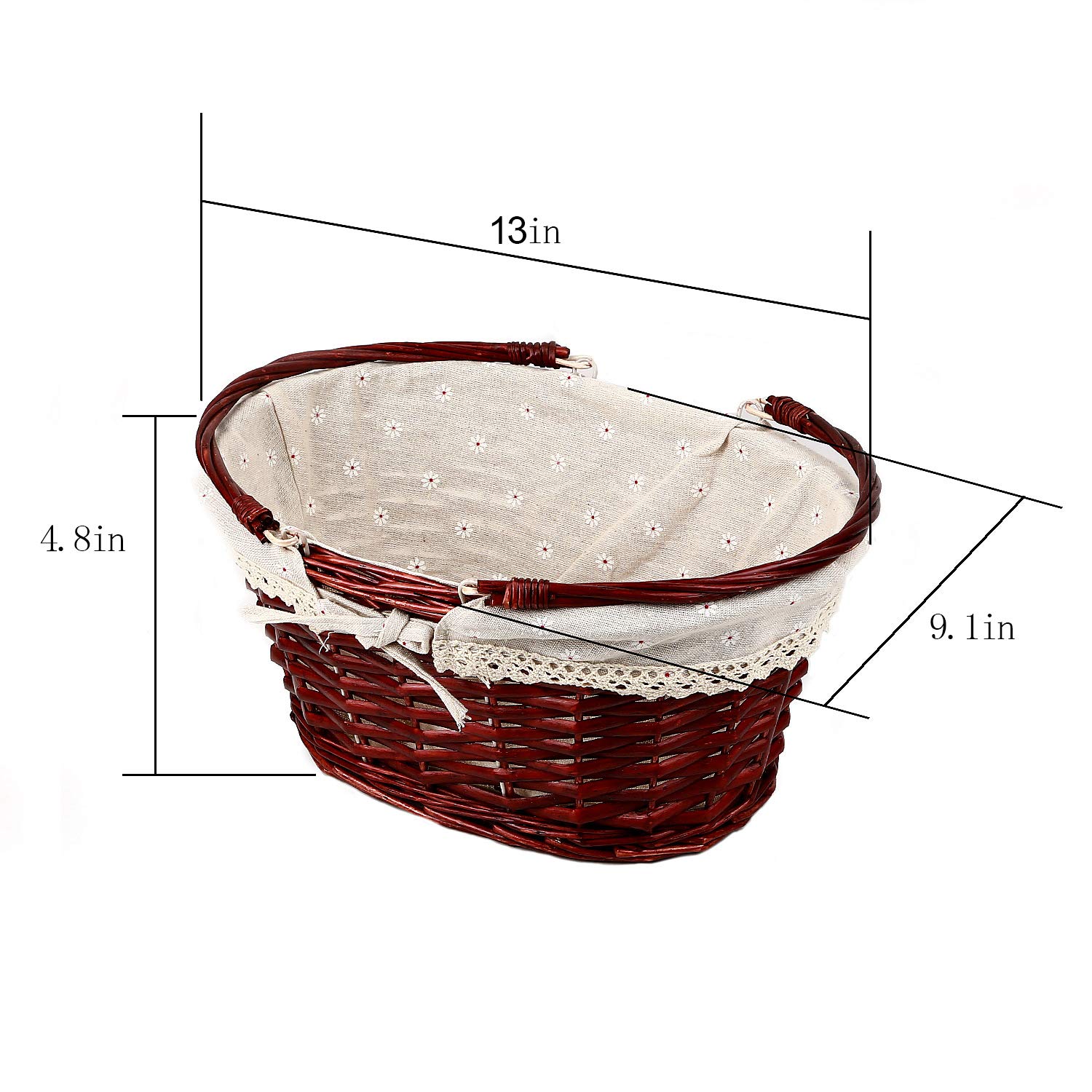 CYIKE  Natural Willow Woven Basket Set with Handle and Linen Cotton Cloth Lining Multipurpose Storage and Decorative Basket Brown