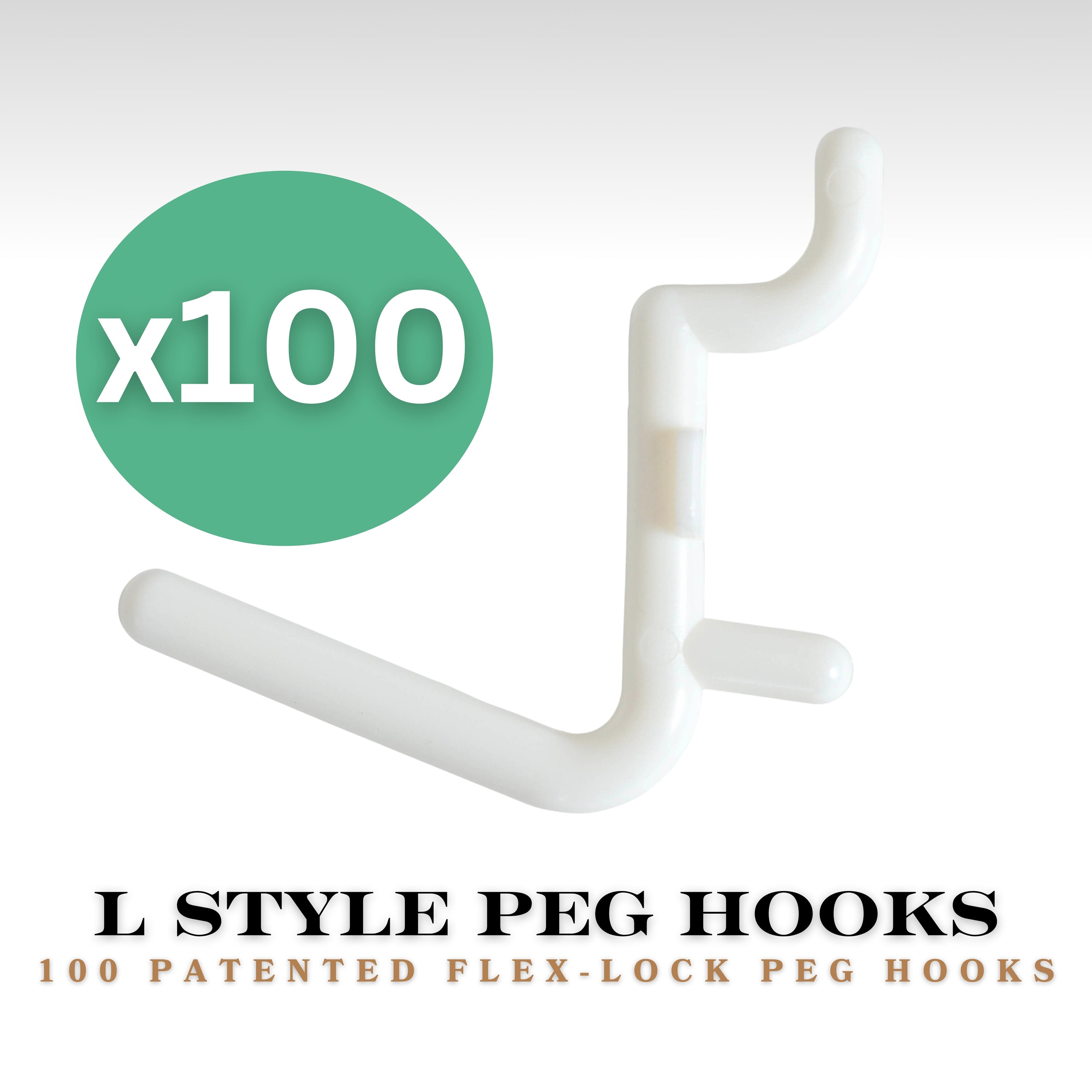 WallPeg 100W Pegboard Hook 100 -Piece Polypropylene Pegboard hook in White 2.98-in W x 4-in H
