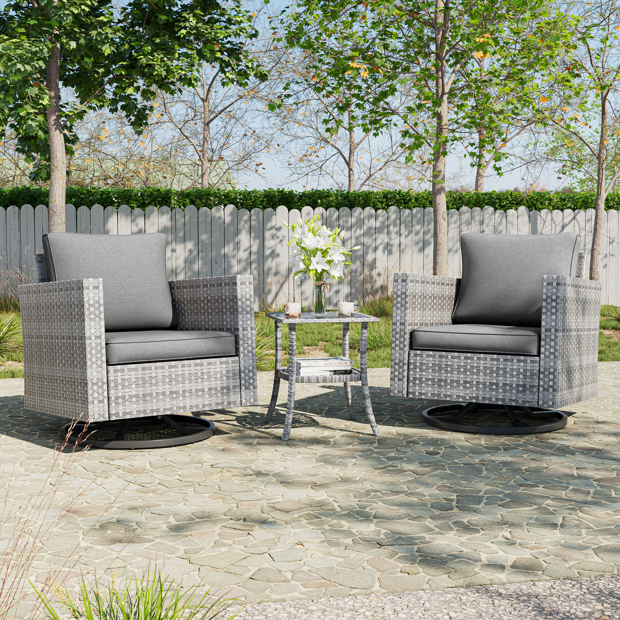 ACEGOSES LW-2RT2-HGY Skytop 3 -Piece Wicker Patio Conversation Set with Gray Cushions
