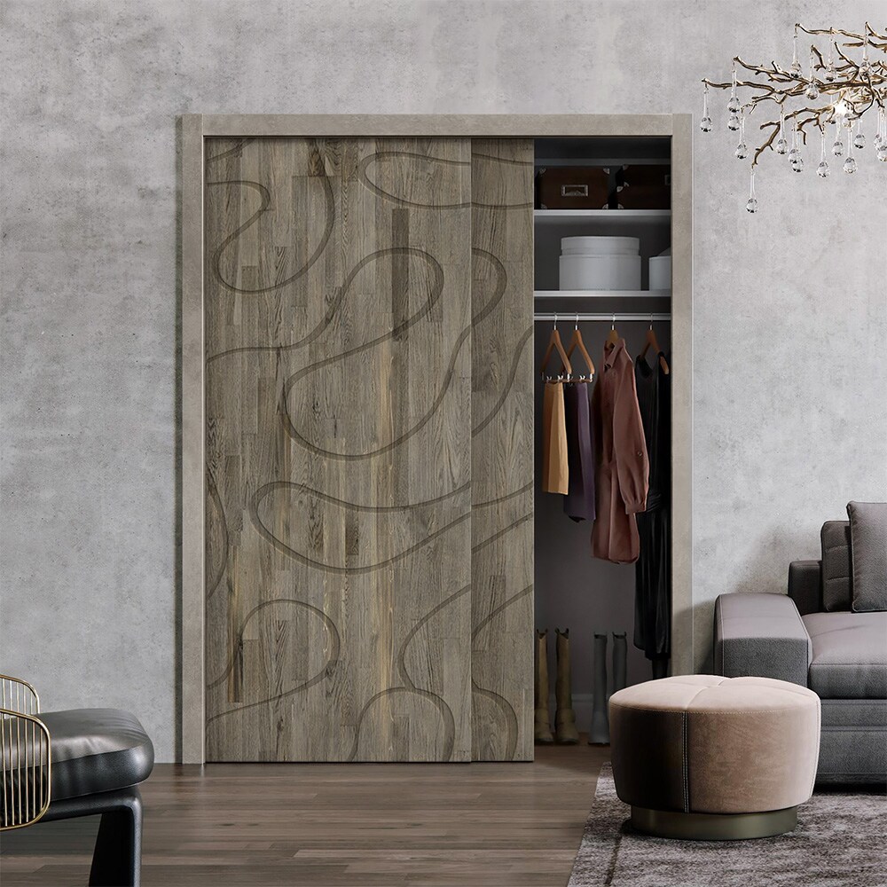 CALHOME 48 in. x 84 in. Hollow Core Natural Solid Wood Finished Interior Double Sliding Closet Doors, Natural Wood