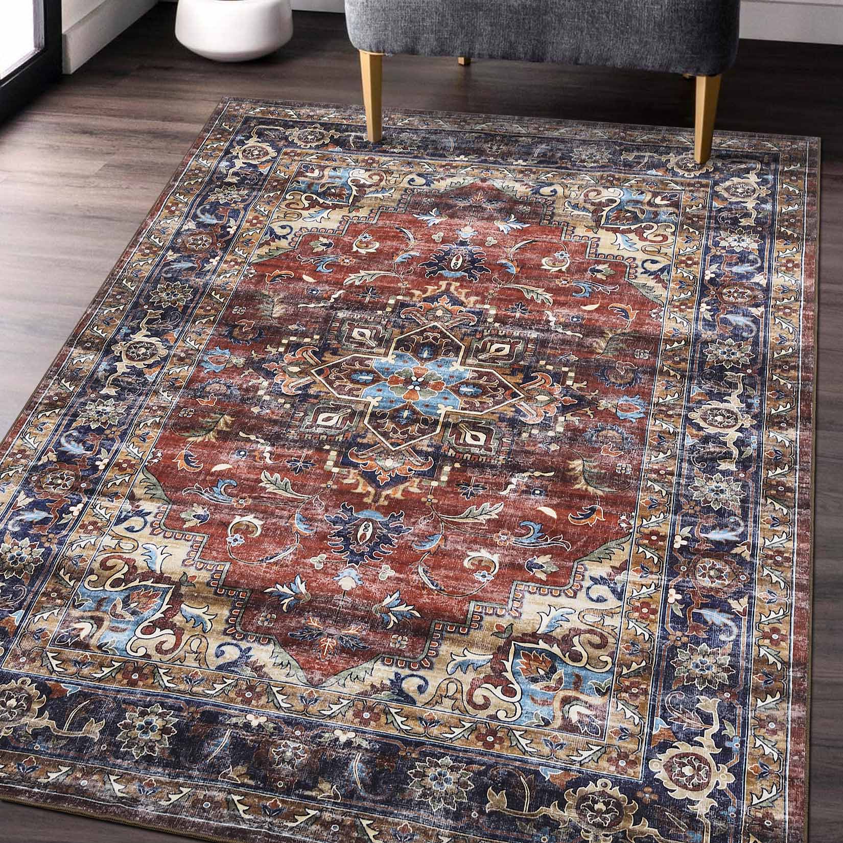 Garvee YXY-LO-PHO-1433PMV0 5 x 7 (ft) Loomed Polyester Red Rectangular Indoor Floral/Botanical Tropical Machine washable Area rug