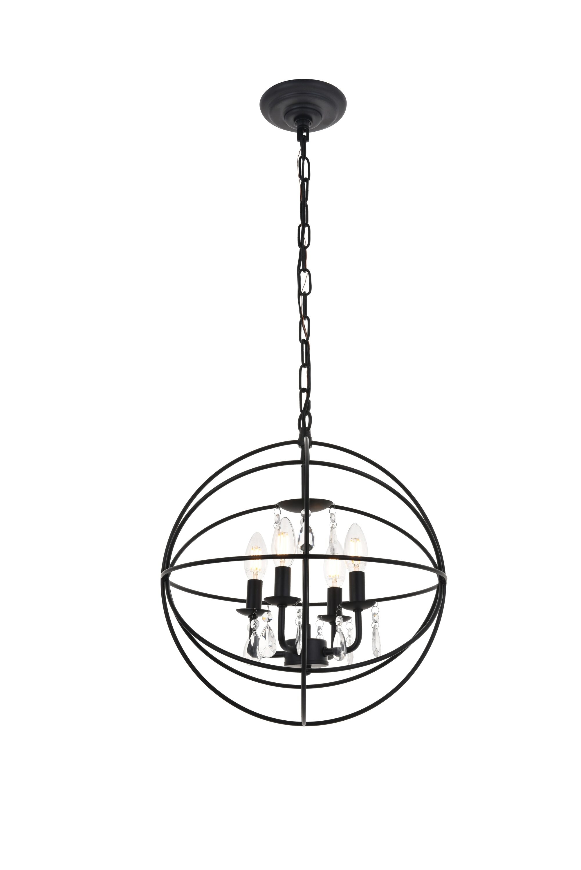 Elegant Wallace 4-Light Crystal Sphere Pendant in Matte Black
