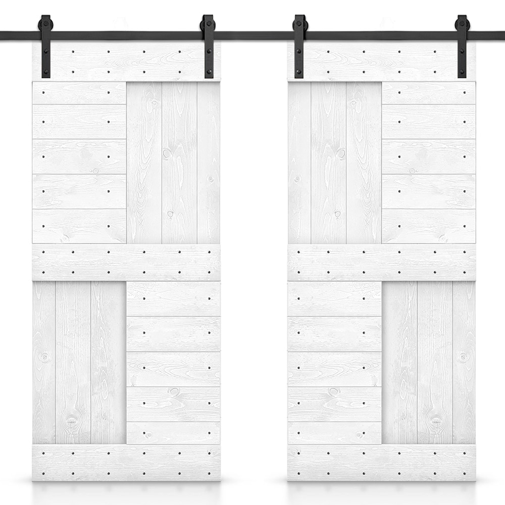 CALHOME MK-72(2+N1-24WT(2+CN 48-in x 84-in White Pine Wood Solid core Double Barn Door (Hardware Included)