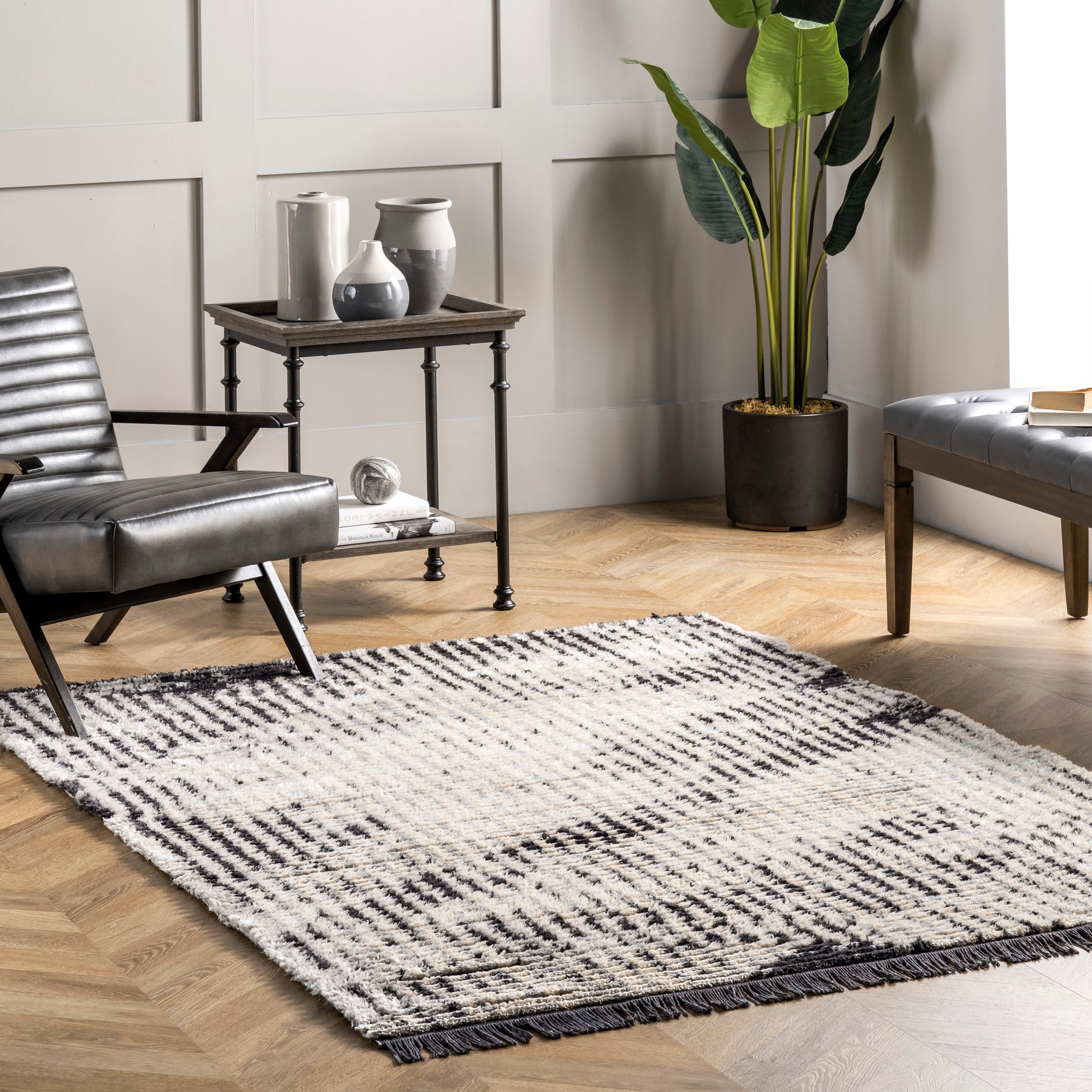 nuLOOM GCUW02A-406 Mandi 4 x 6 (ft) Tufted Polyester Gray Rectangular Indoor Stripe Area rug