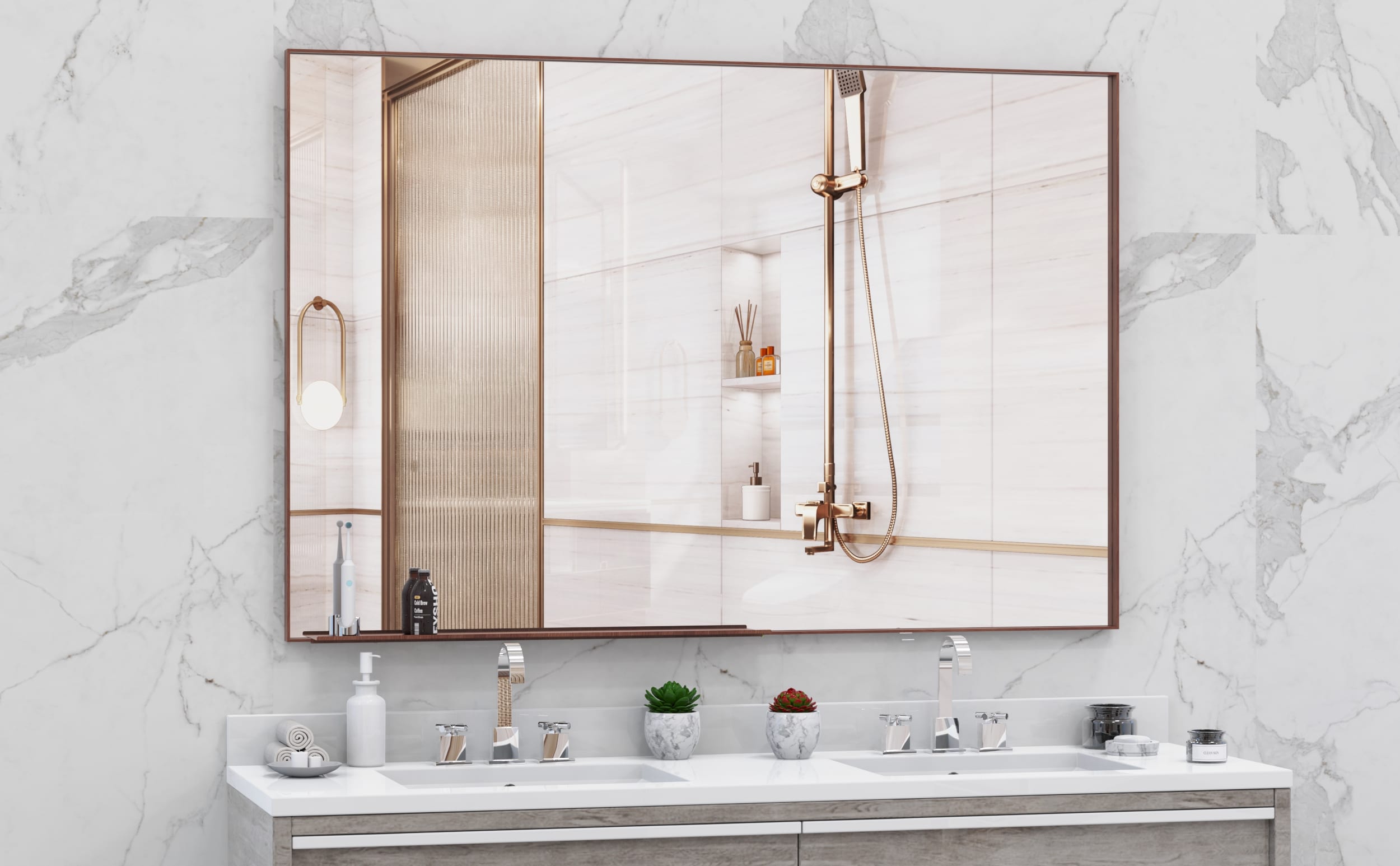 Huluwat 60 x 40 inch Oversized Modern Rectangle Bathroom Mirror with Walnut Frame Decorative Large Wall Mirror for Bathroom Living Room Bedroom Vertical or Horizontal Wall Mounted with Aluminum Frame