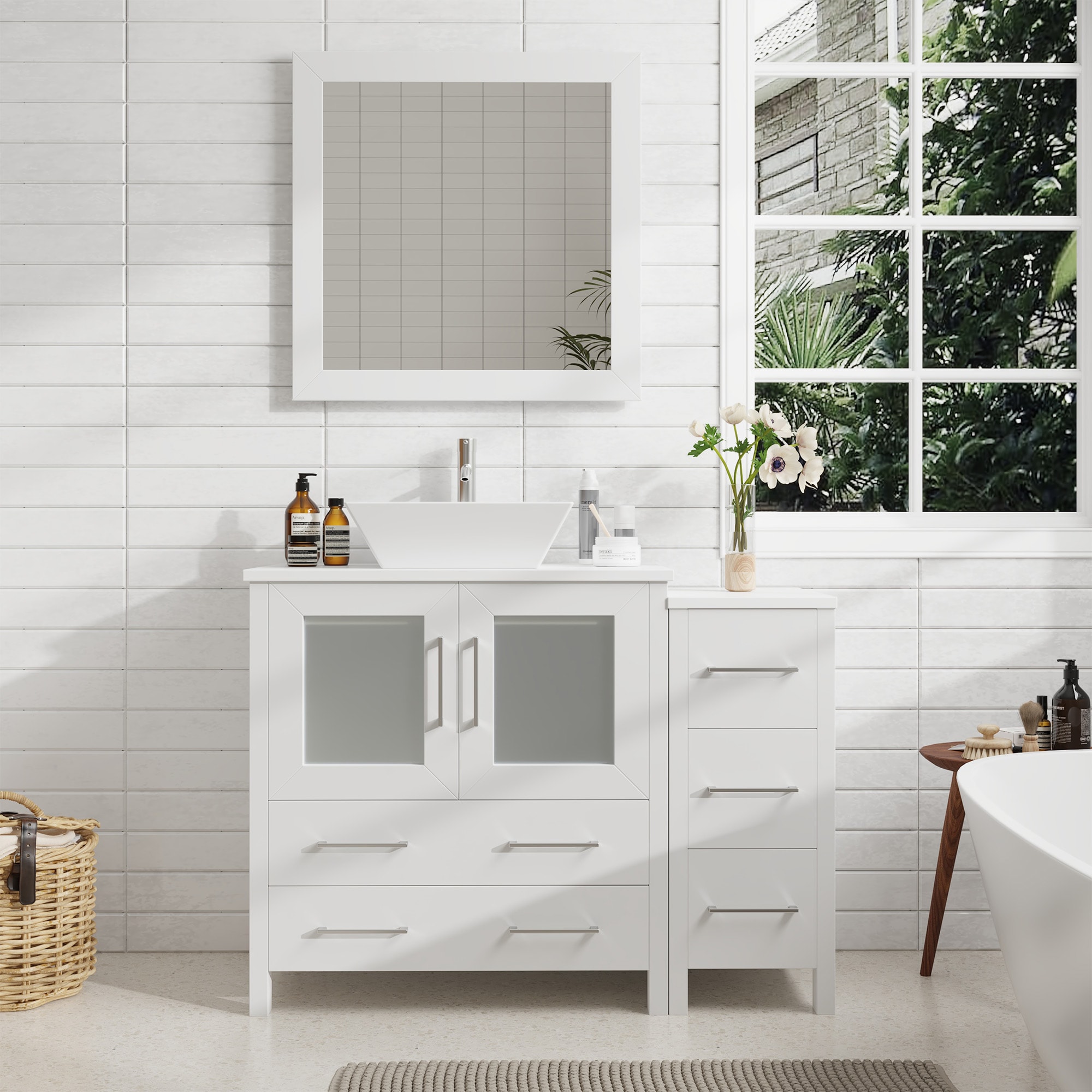 Vanity Art VA3130-42W Ravenna 42-in White Single sink Bathroom Vanity with White Engineered marble Top (Mirror Included)