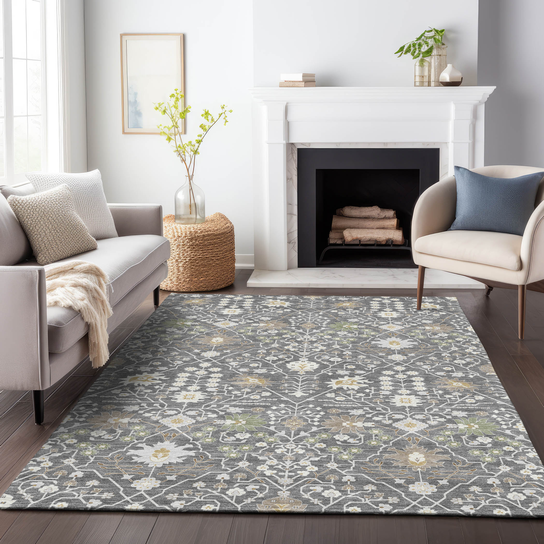 Addison Rugs ACN1009CC3X5 Chantille ACN1009CC 3 x 5 (ft) Polyester Charcoal Rectangular Indoor/Outdoor Geometric Machine washable Area rug