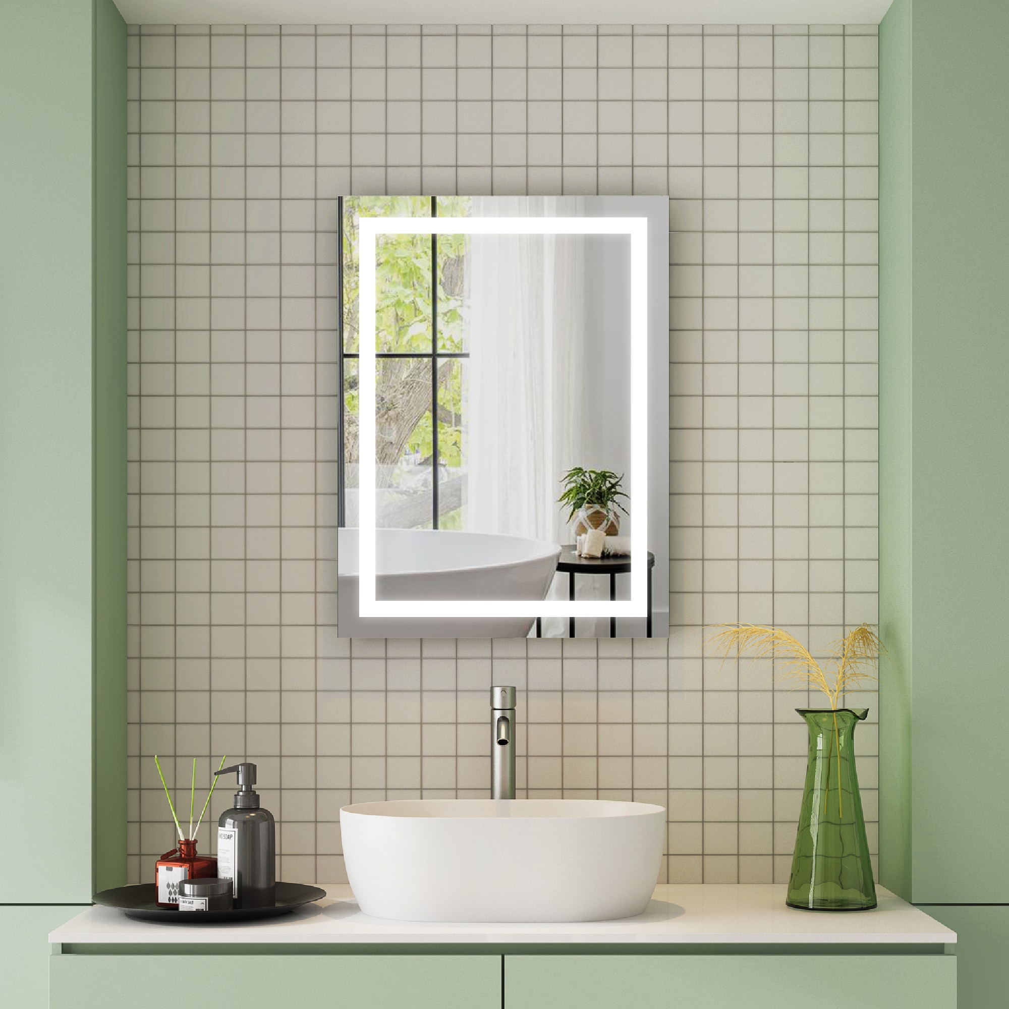 WELLFOR ALINA LED Bathroom Mirror 24-in x 36-in Frameless Dimmable ...