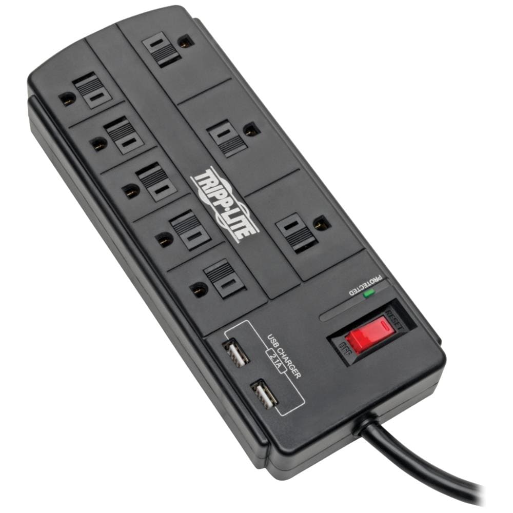 Tripp Lite TLP88USBB 8-ft 8-Outlet 1200 Joules 1800-Watt Black Indoor Various Receptacles Surge Protector