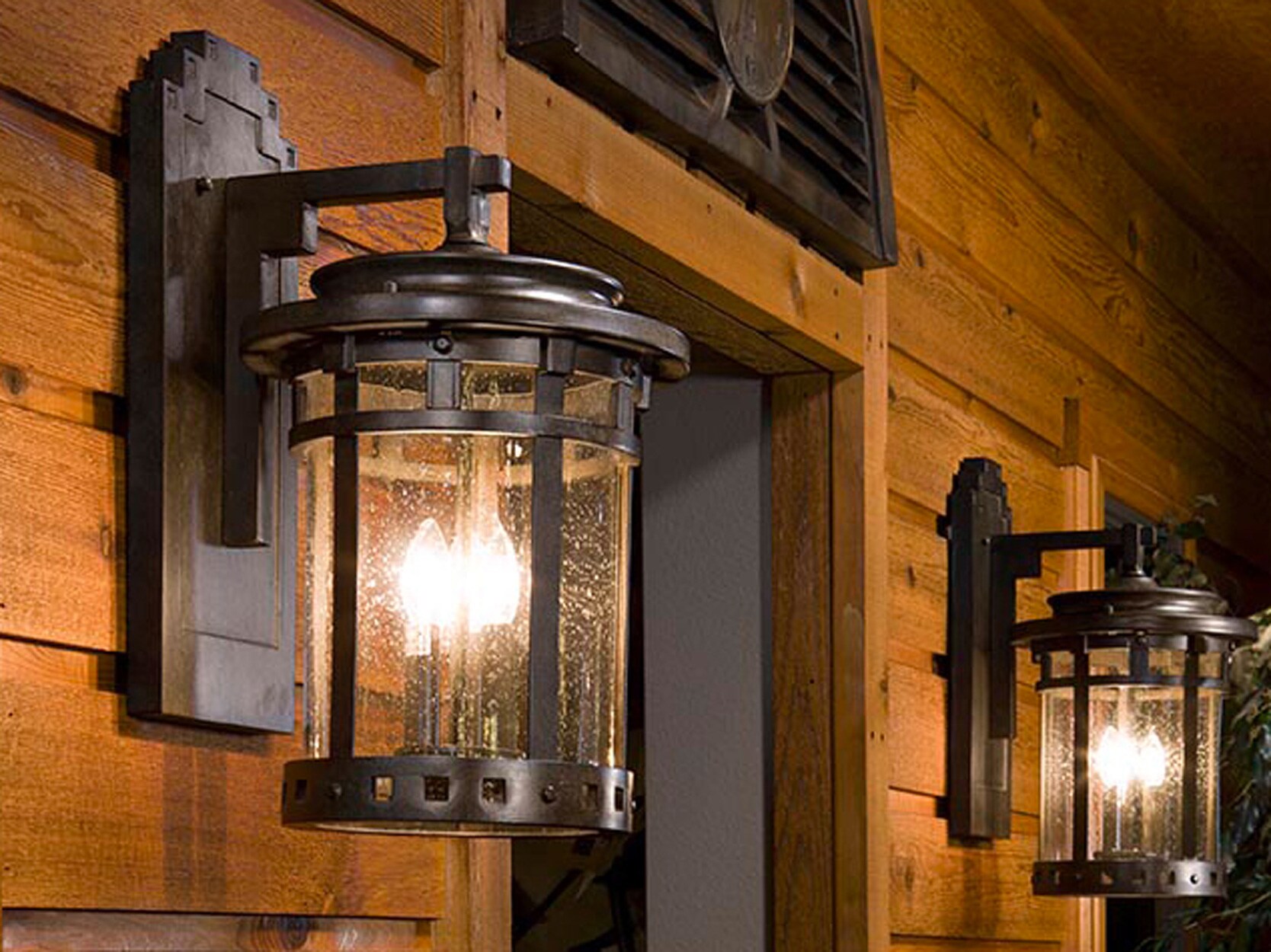 Sienna Seedy Glass 3-Light Outdoor Wall Light in Copper Brown