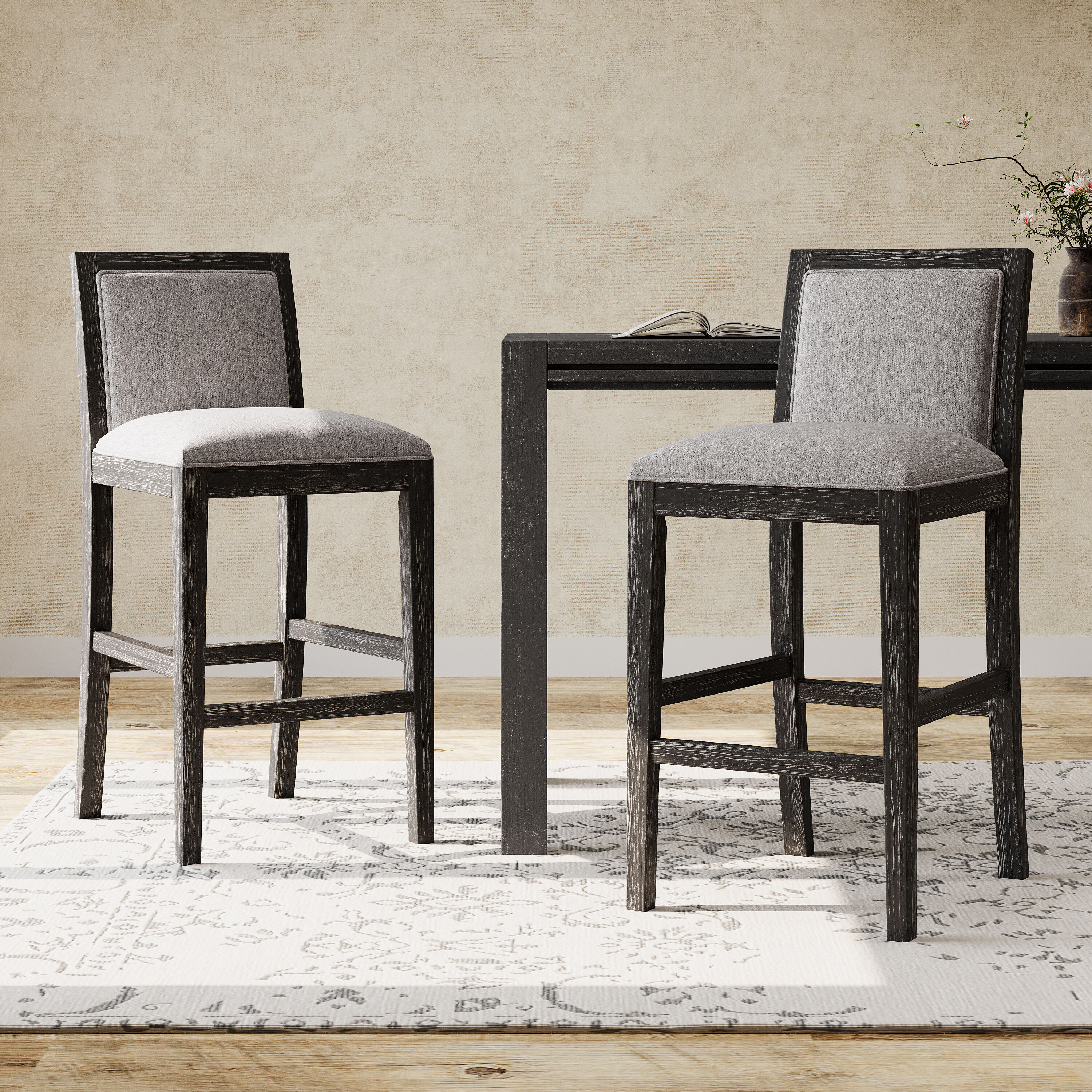 ModernLuxe L3P-N780P192217B 30.5 Inch Height Bar Stools set of 2 Rubber wood Framefabric Sponge cushion and Upholstered Barstools Retro Bar Chairs suitable for Kitchen IslandBedroomDining Room.