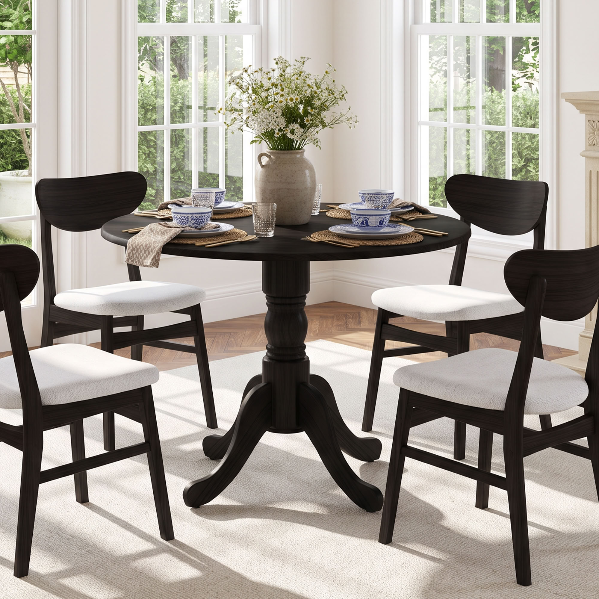 MAYEERTY Rustic Round Dining Table with Rubber Wood Finish Dinner Table ...
