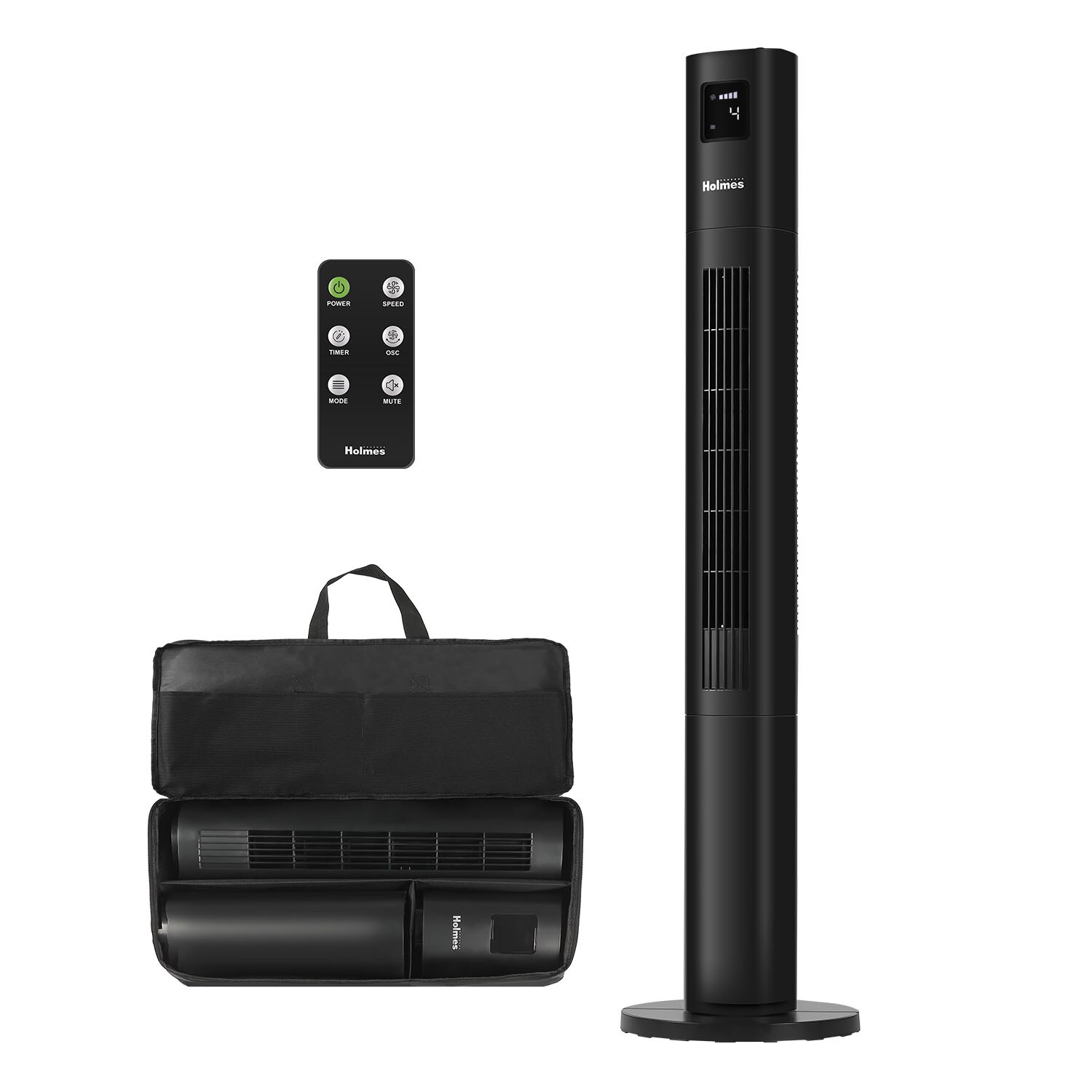 Holmes 45-in 120-Volt 4-Speed Indoor Black Oscillating Tower Fan with Remote