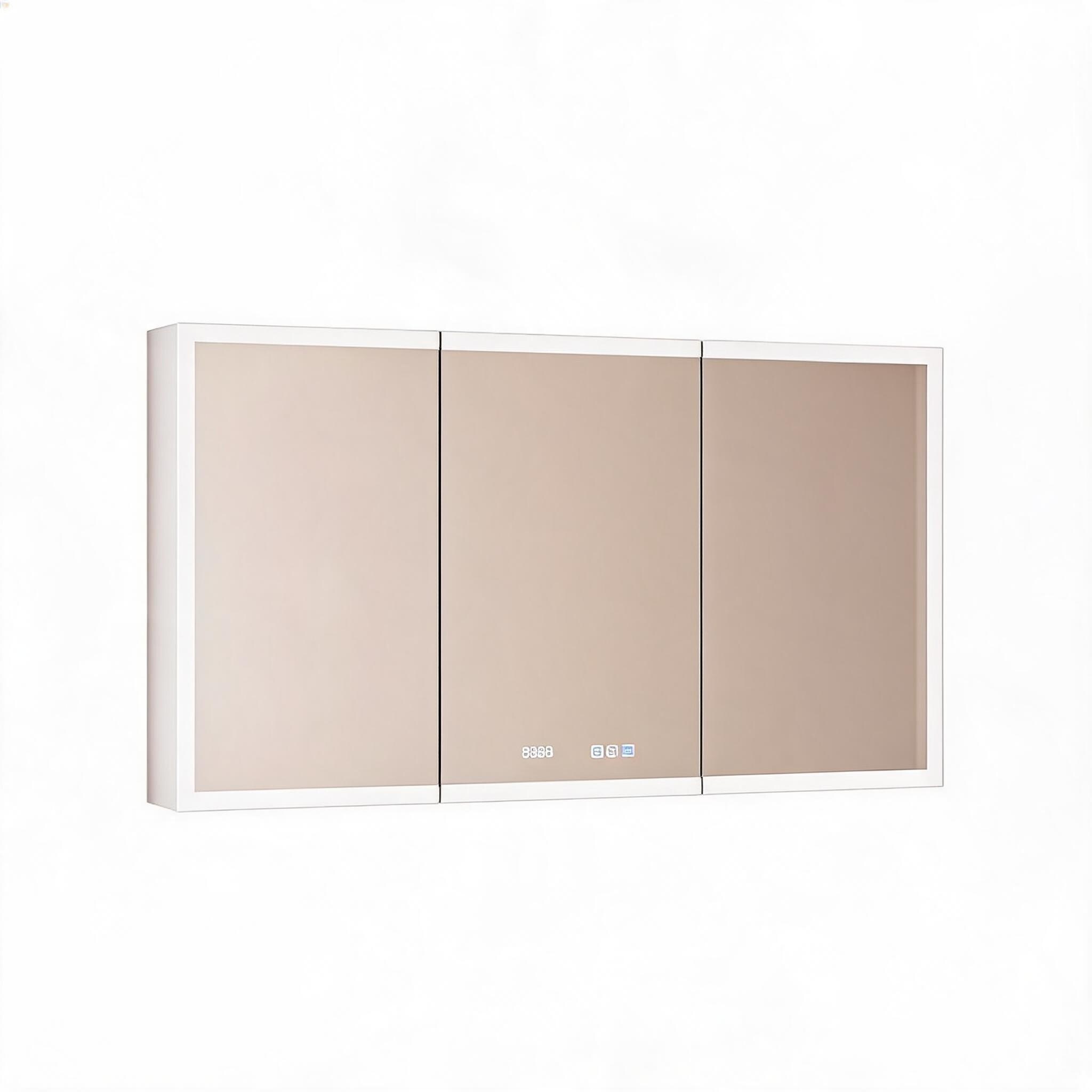 LIVACA 60 inch x 36 inch Silver Aluminum Anti-Fog LED Dimmable Bathroom Medicine Cabinet with Mirror 3 Doors Double-Sided Magnifying Mirror Memory Function Adjustable Shelves Wall Mounted