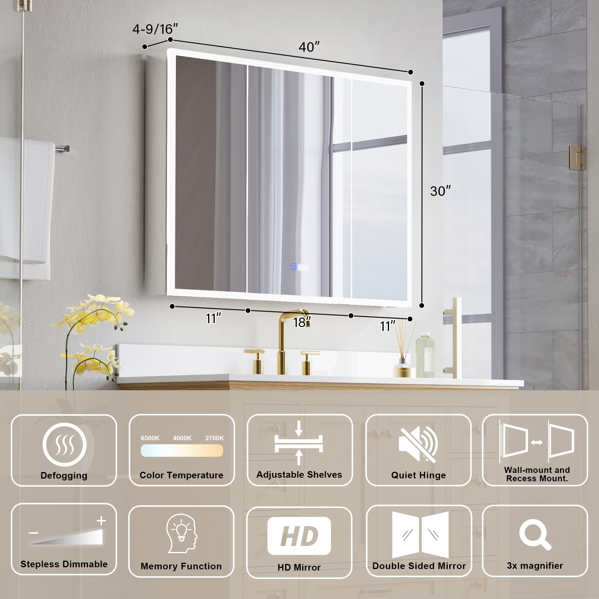 WELLFOR W8MCL4030 Bathroom-Medicine-Cabinets - Thumbnail View #3