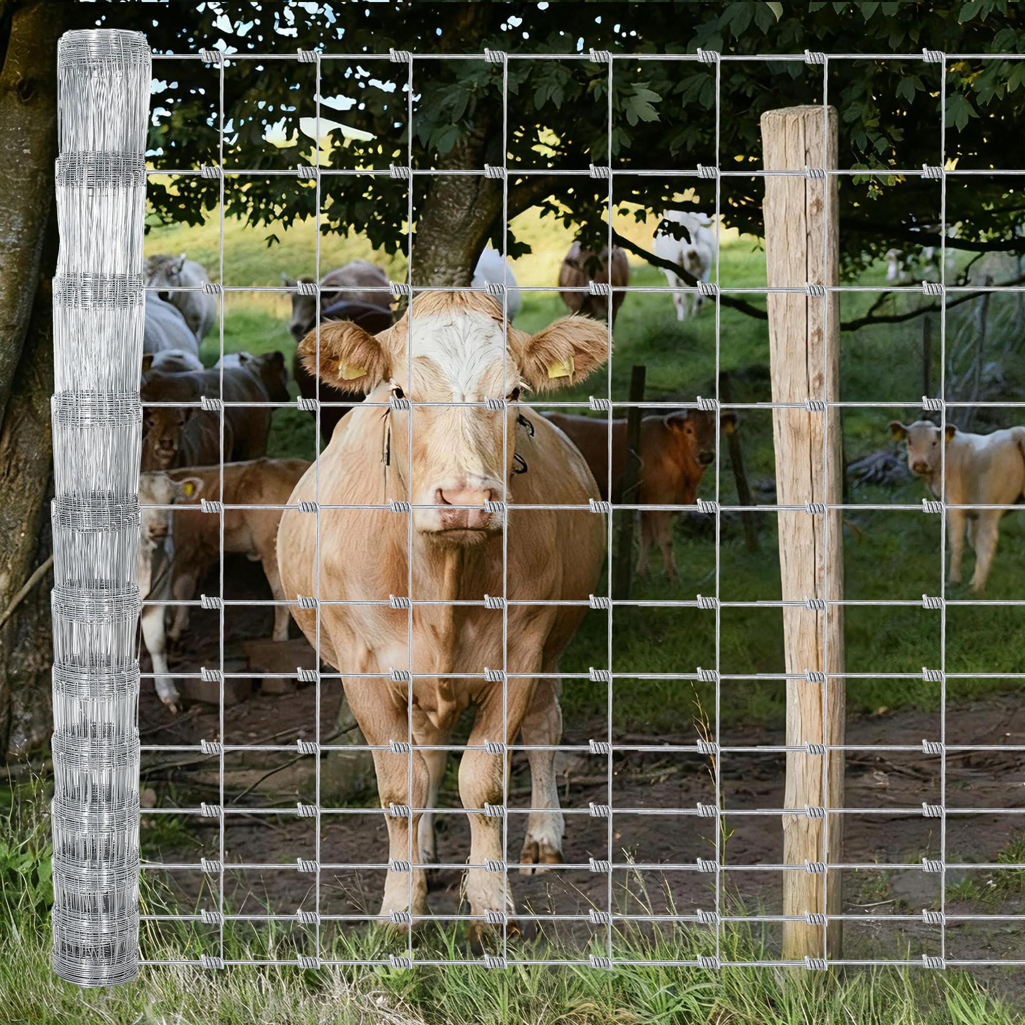DEXSO Heavy Duty Galvanized Steel Livestock Fence 6 ft x 328 ft Silver Metal Mesh For Farm Animal Protection