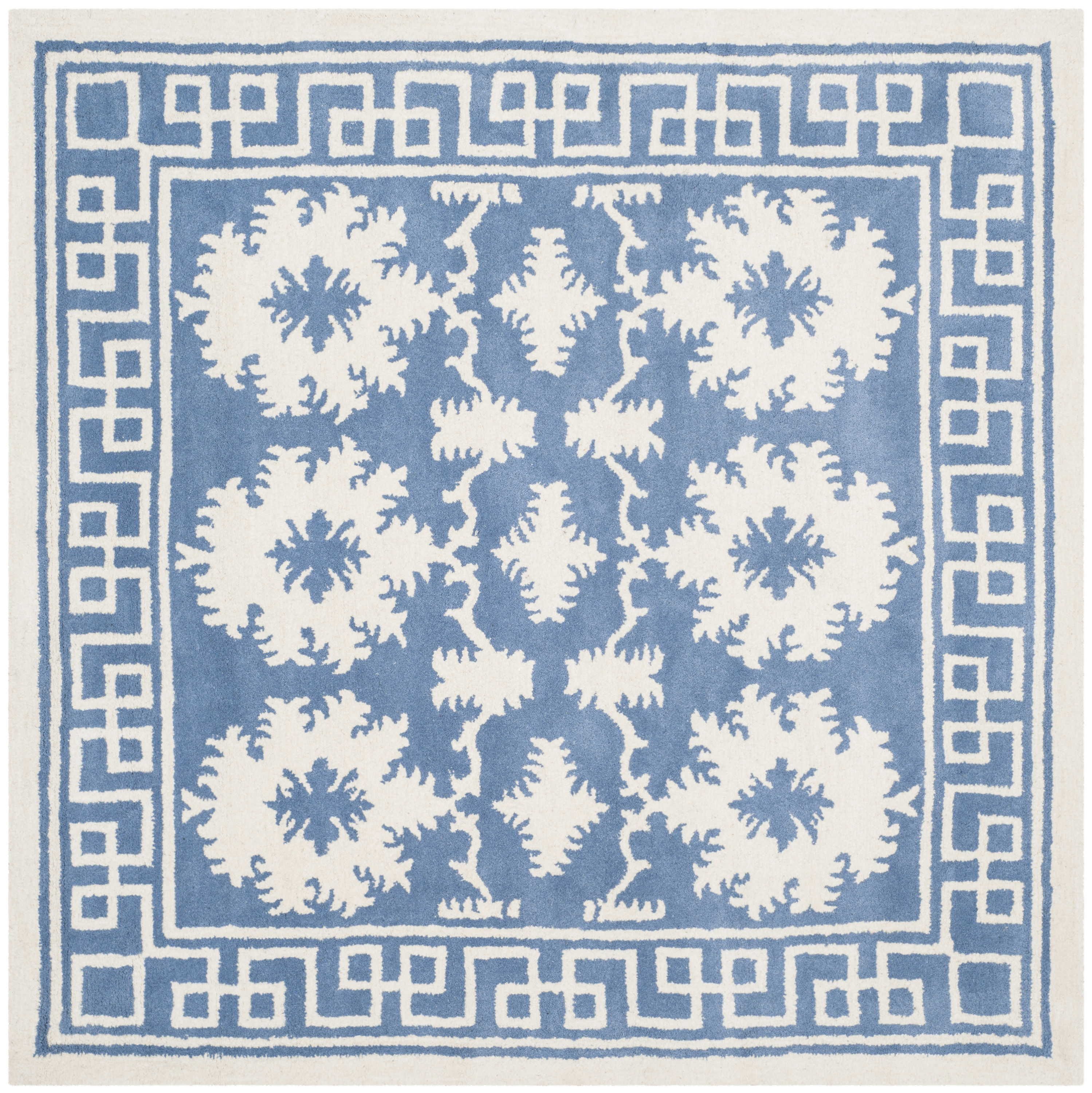 Safavieh BEL132A-5SQ Bella Marilla 5 x 5 (ft) Tufted Wool Blue/Ivory Square Indoor Floral/Botanical Oriental Area rug