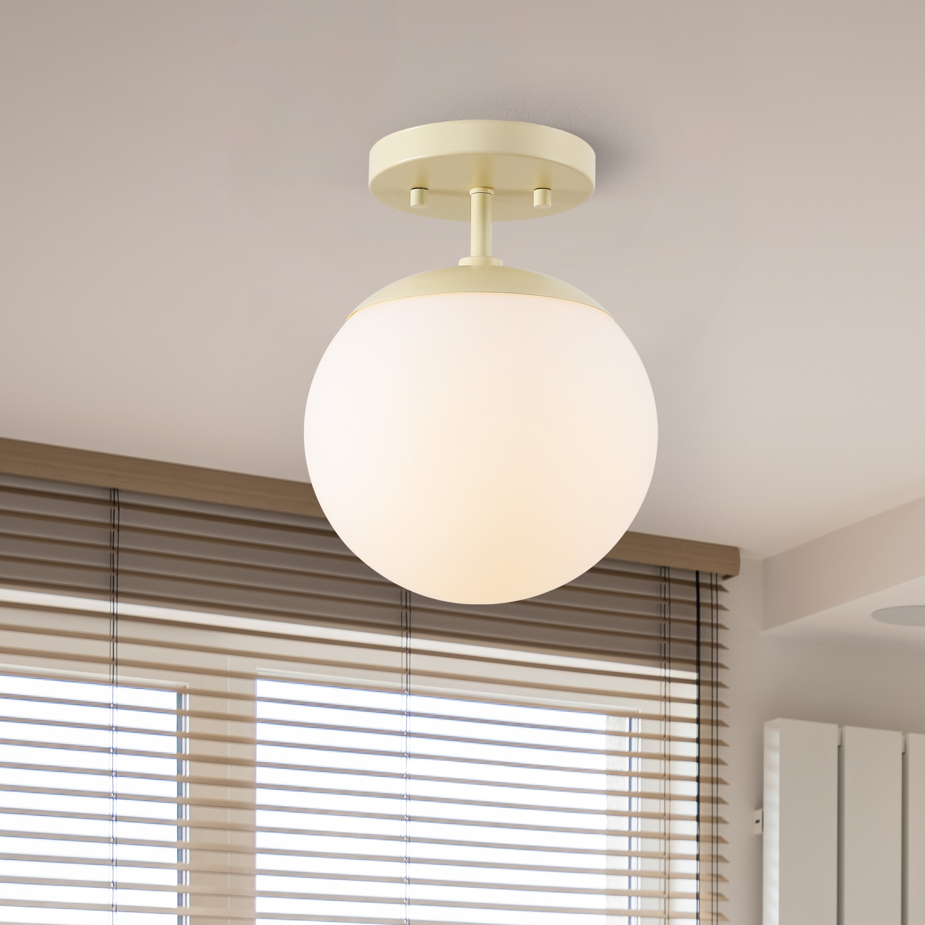 JONATHAN  Y JYL7499B Marcel Bistro Iron/Glass Farmhouse 1 -Light 7.75-in Polished Off-white Semi Flush Mount Light