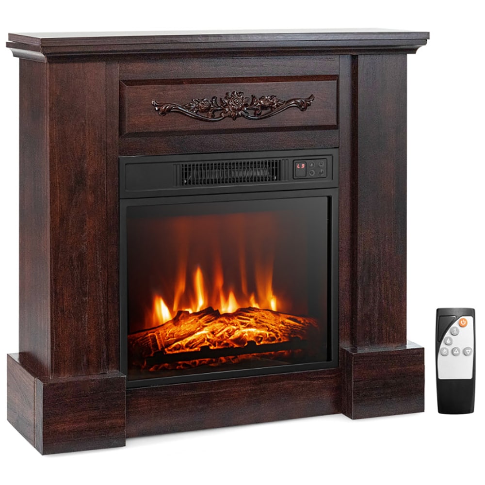 CASAINC WF-CYTVS08-EXP 32-in W Brown TV Stand with LED Corner or flat wall Electric Fireplace with Remote Control Included