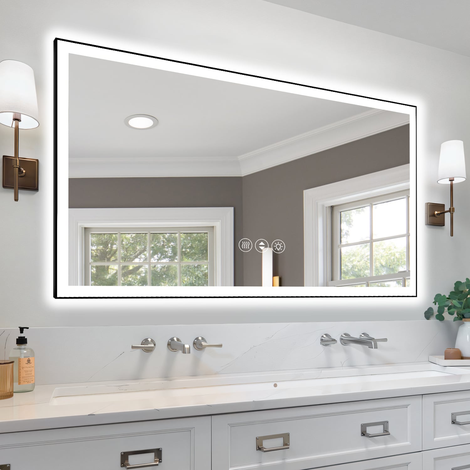 Vanityfus 72 in.W x 40 in.H Lighted Mirror Polished Frameless Rectangle Dimmable LED Lighted Fog Free Bathroom Vanity Mirror