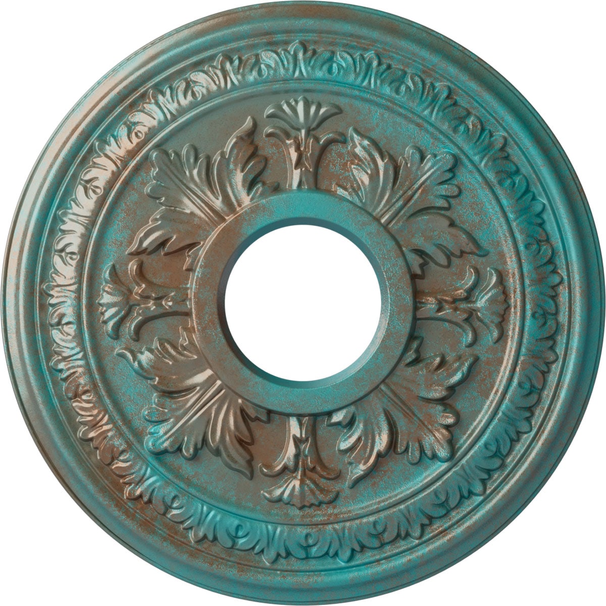 Ekena Millwork CM15BACGS Baltimore 15.375-in W x 15.375-in L Painted Copper Green Patina Polyurethane Whole Ceiling Medallion