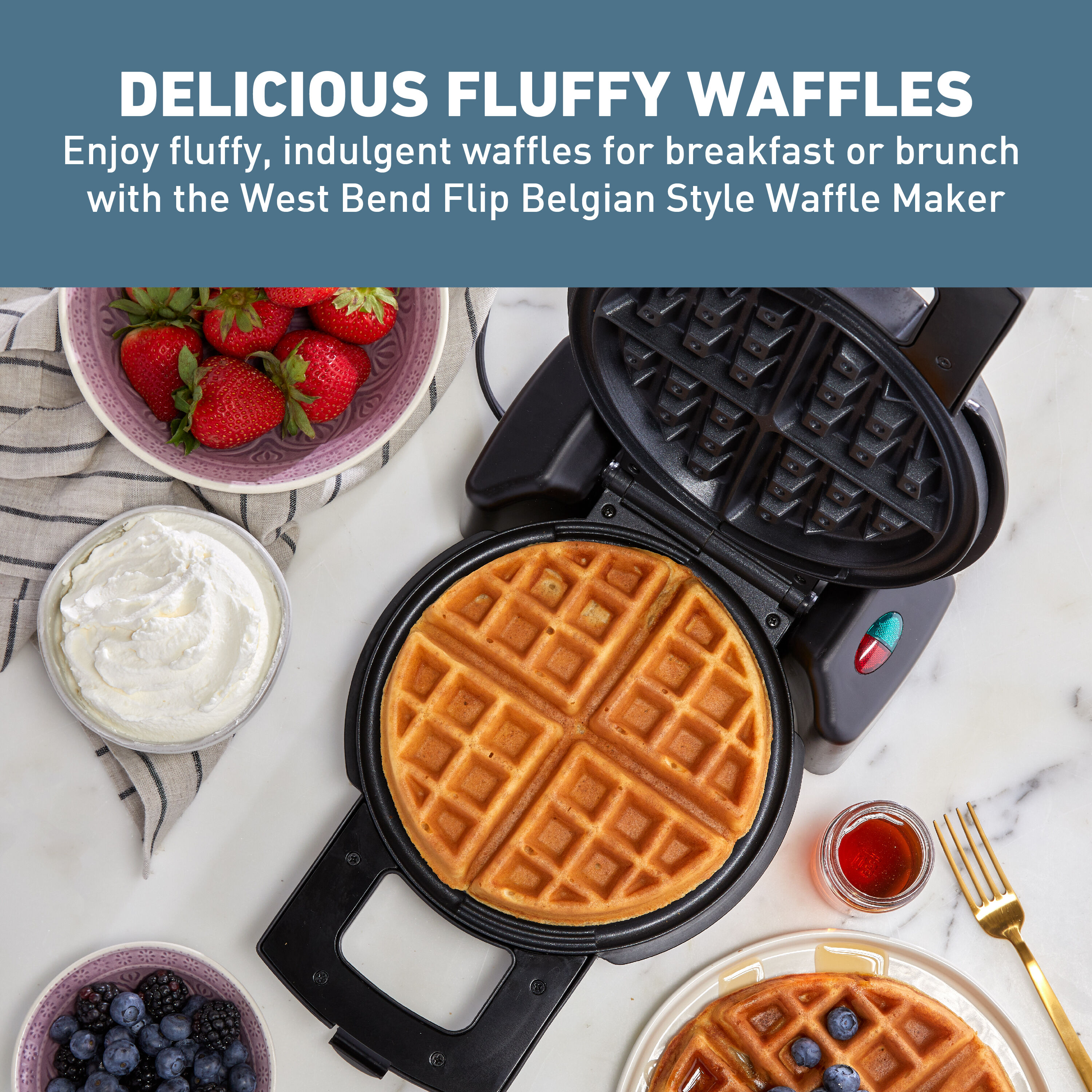 MyMini Flip Belgian Waffle Maker, Aqua