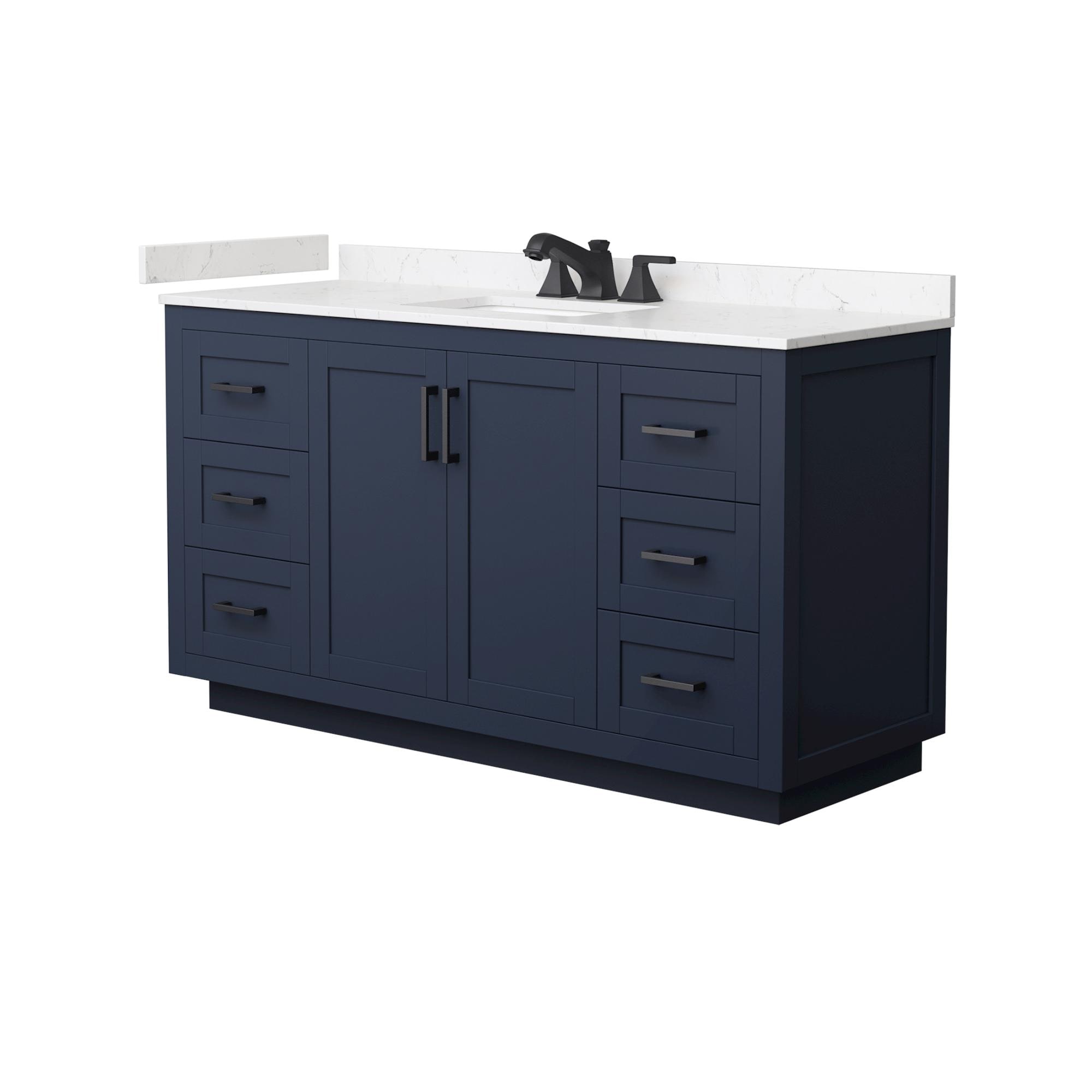 Wyndham Collection Miranda 60-in Dark Blue with Matte Black Trim Undermount Single Sink Bathroom Vanity with Carrara Cultured Marble Cultured Marble Top