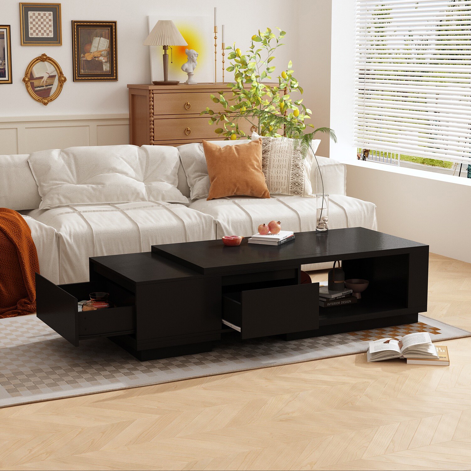 FUFU&GAGA LJY-KF020335-01 Black Modern Coffee Table with Storage