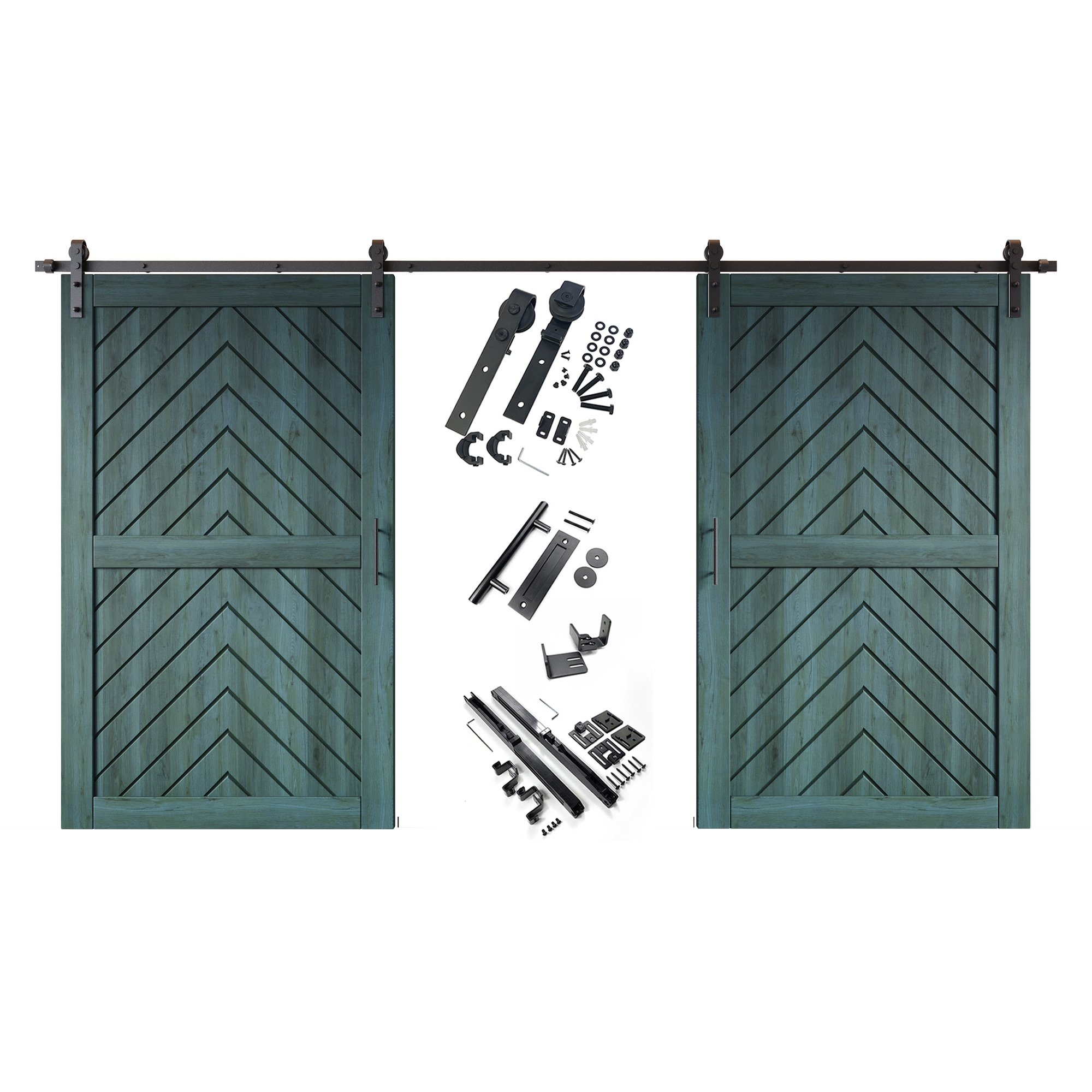 HOMACER YT2H216C-JT1-4880-RP 48-in x 80-in Royal Pine Herringbone Pine Wood Solid core Double Barn Door (Hardware Included)