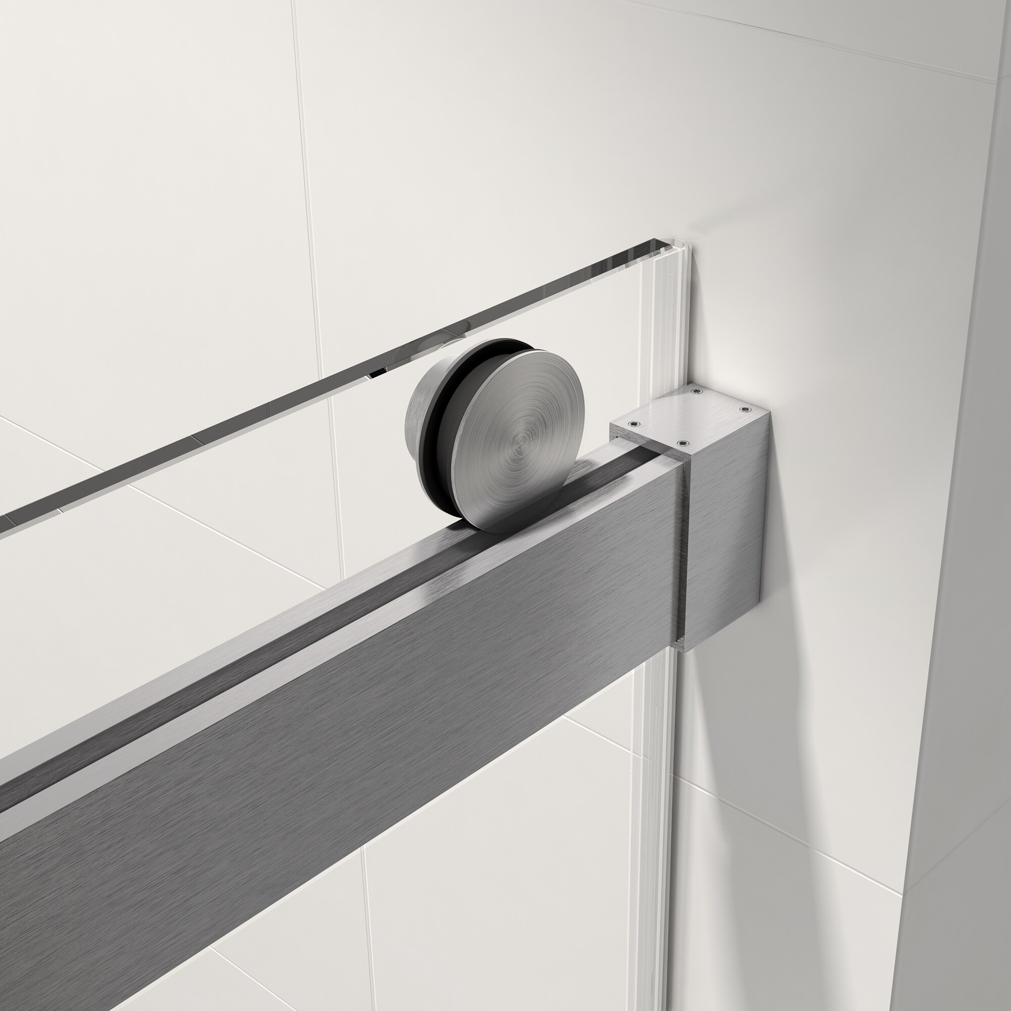 WELLFOR Trackless Sliding Shower Door Brushed Nickel 68-in to 72-in x ...