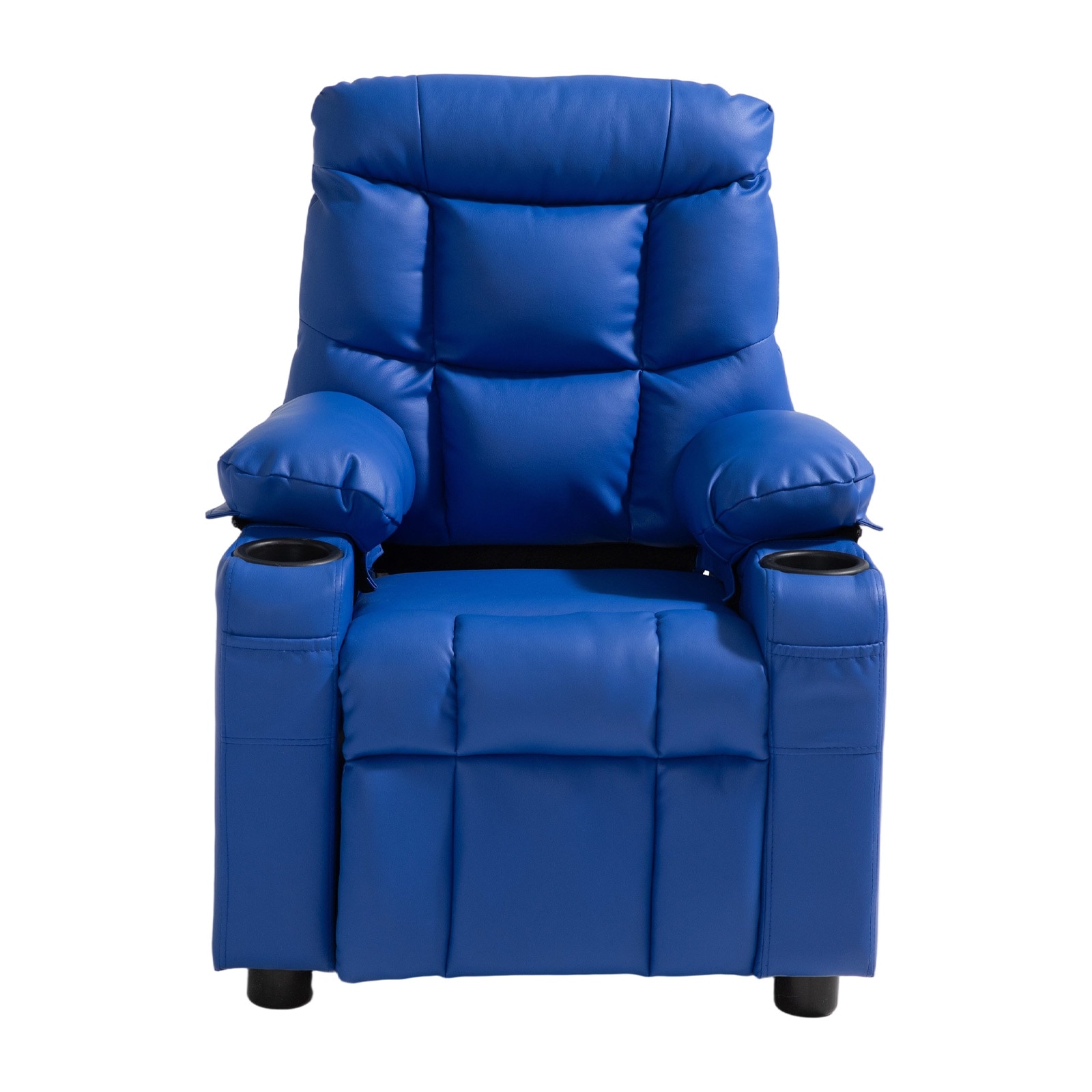 VEVOR Kids Reclining Chair  Toddler Recliner with 2 Cup Holders and 4 Pockets  107 degrees to 126 degrees Adjustable Back  Easy-to-Clean PU Leather Recliner Couch with Footrest  for Boys  Girls and Children (Blue)