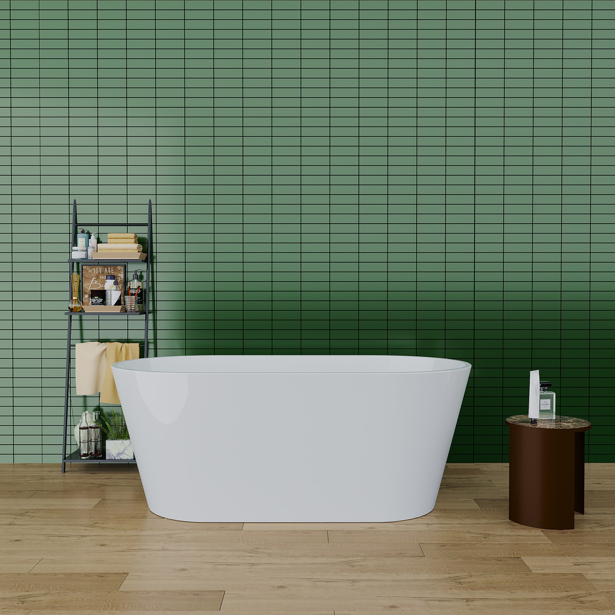 CASAINC Bathtub 31-in x 59-in White Acrylic Oval Freestanding Soaking Bathtub with Drain (Center Drain) | TC-BT1525