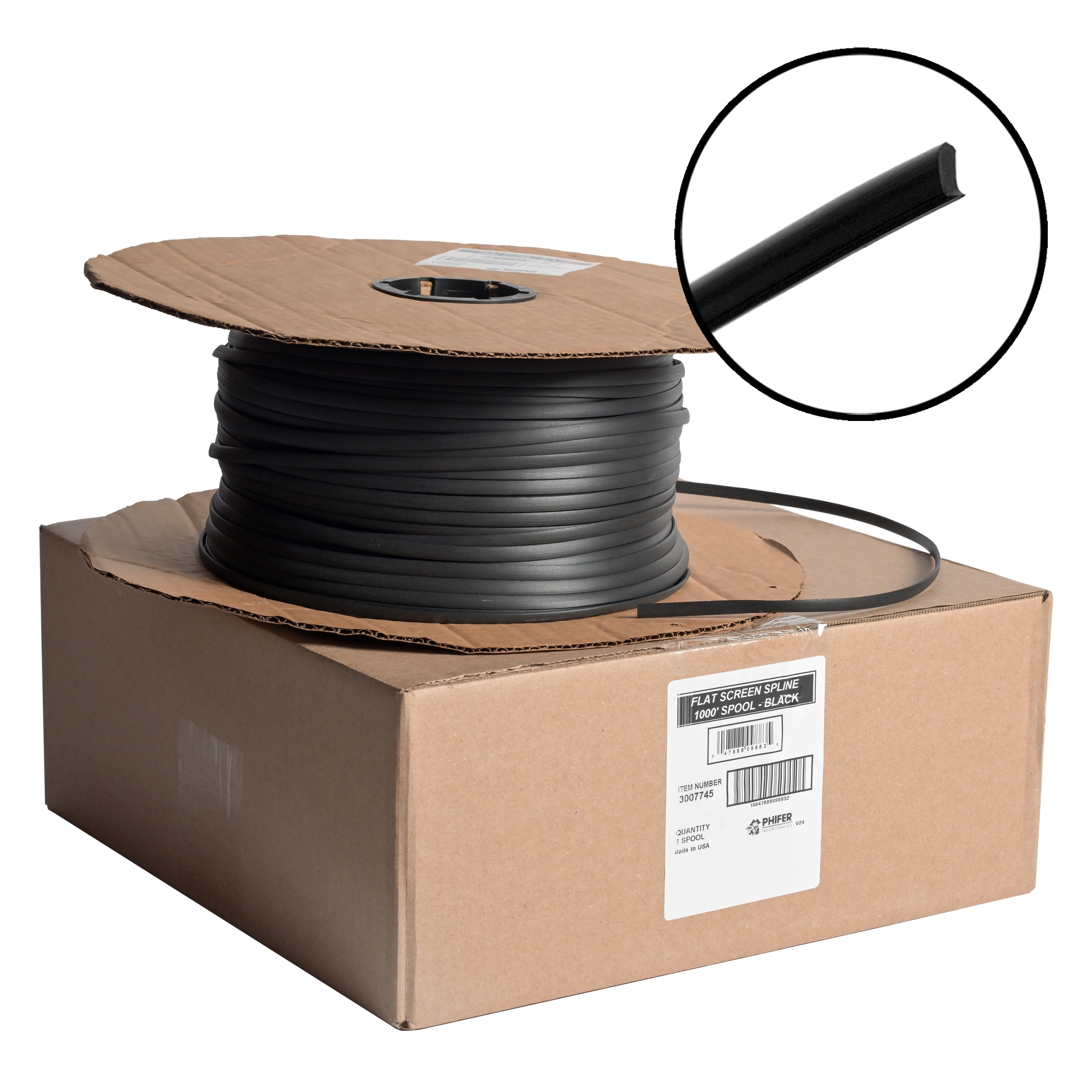 Phifer 3007745 Flat 0.3125 In. X 1,000 Ft. Black Vinyl Screen Spline