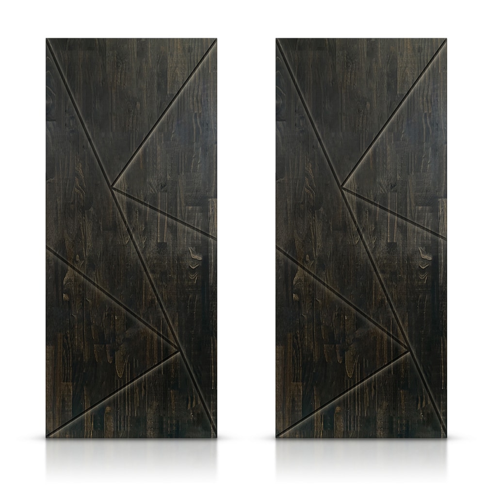CALHOME CFJ233-80X36-DT(2) CFJ233 72-in x 80-in Charcoal Black Textured Hollow core Stained Pine Wood Closet Sliding Door