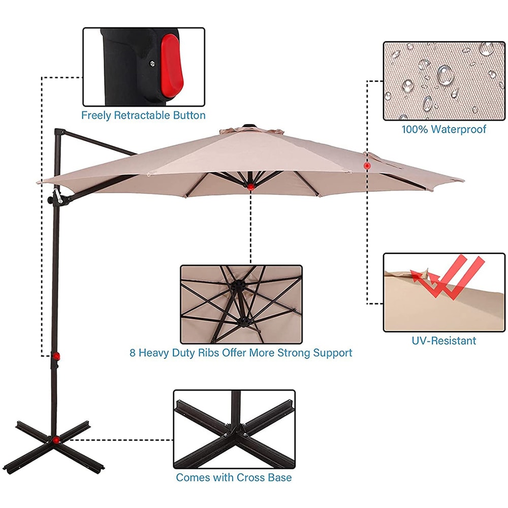 Sunrinx 10-ft Aluminum Octagon Cantilever Patio Umbrella with Base in ...